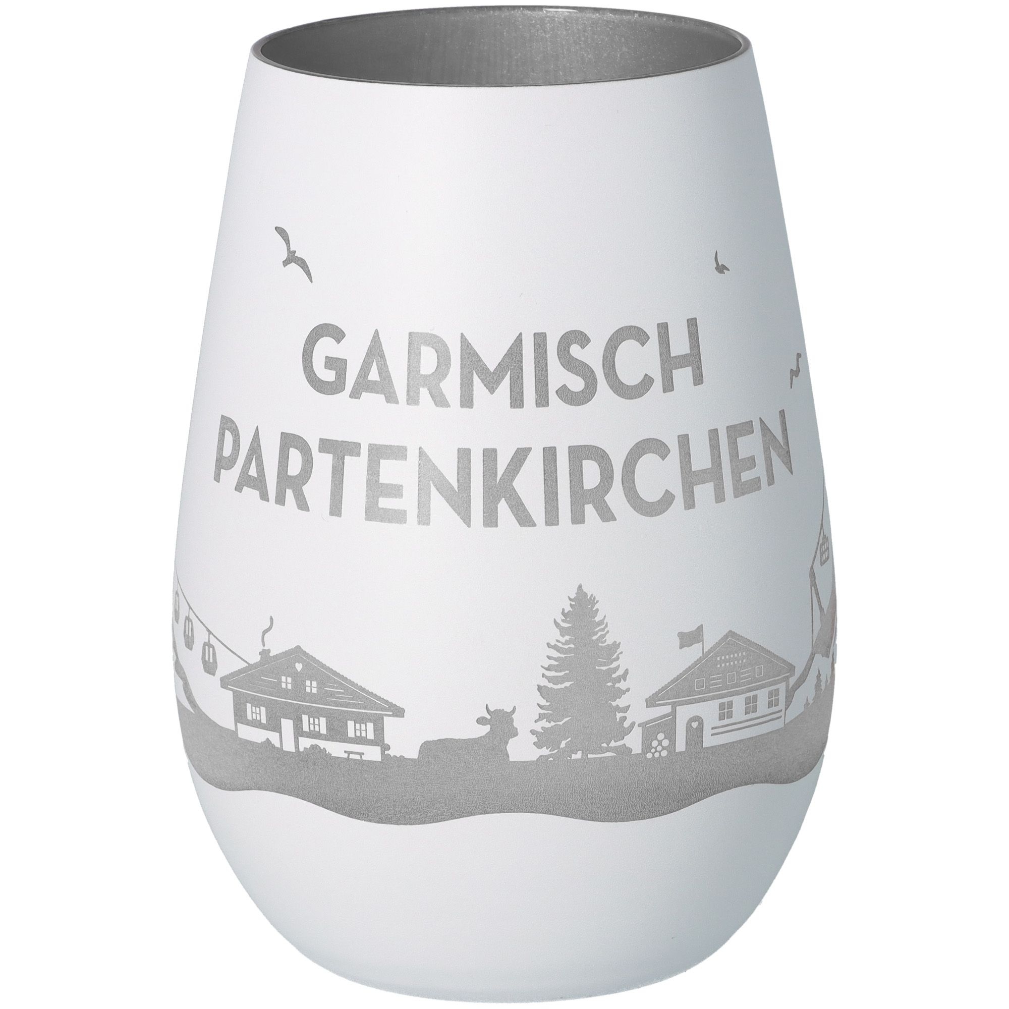Windlicht Skyline Garmisch-Partenkirchen Weiß/Silber Töpferei, Krug, Vase, Glas