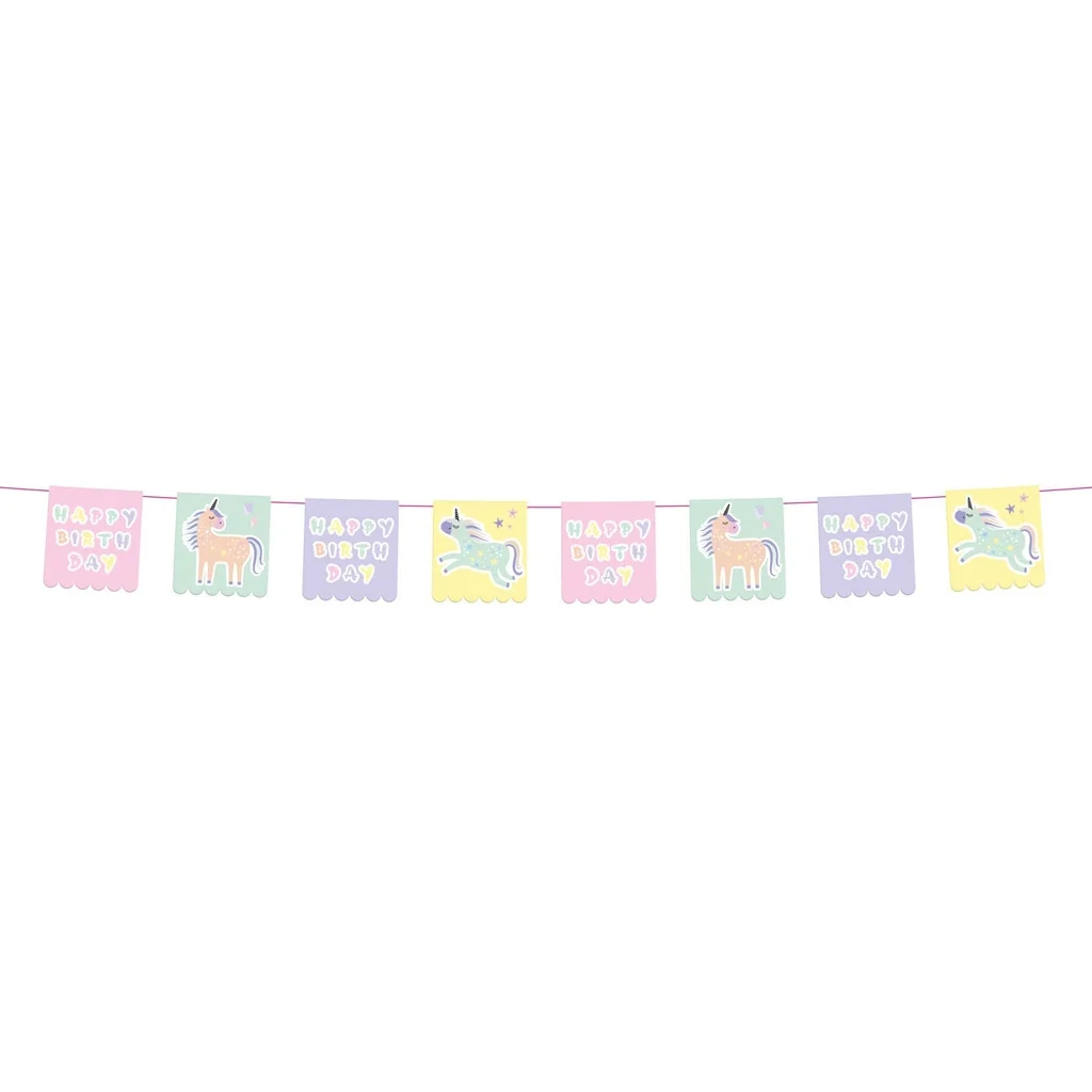 birthday, garland, banner, unicorn, pastel