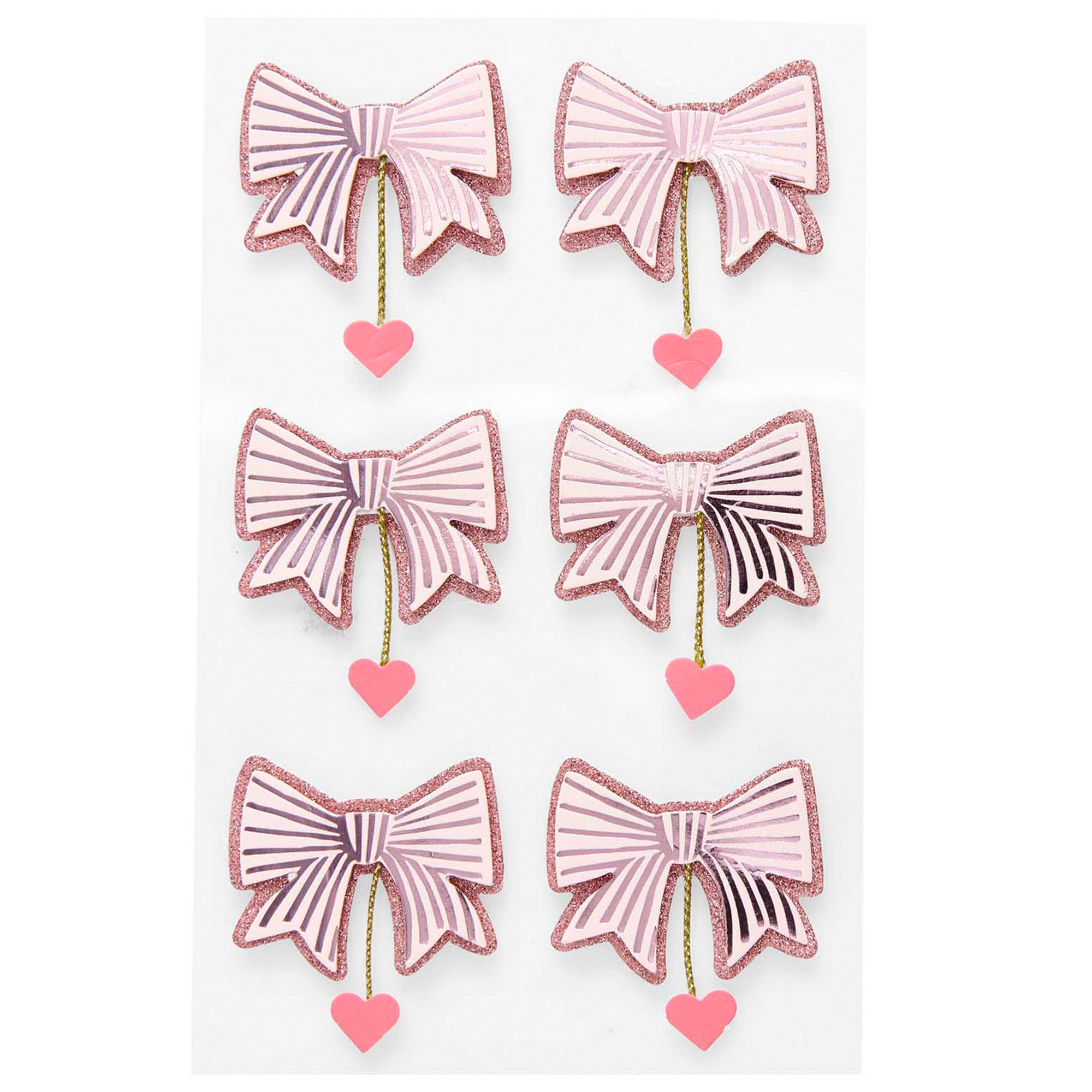 6 3D Sticker "Schleifen mit Herzen" Pink 6 3D Sticker "Schleifen mit Herzen" Pink