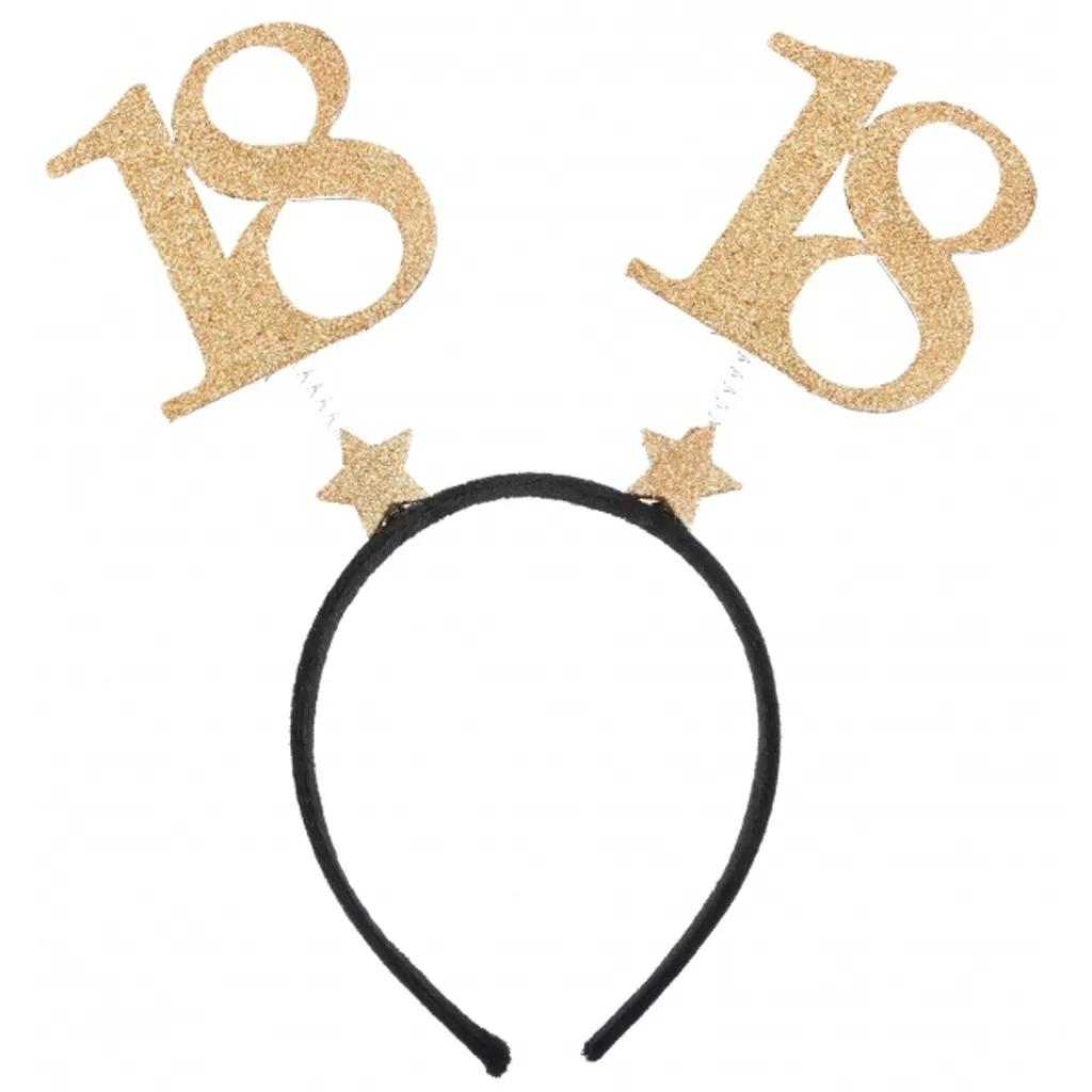 Glitzerhaarreifen zum 18. Geburtstag, Gold/Schwarz