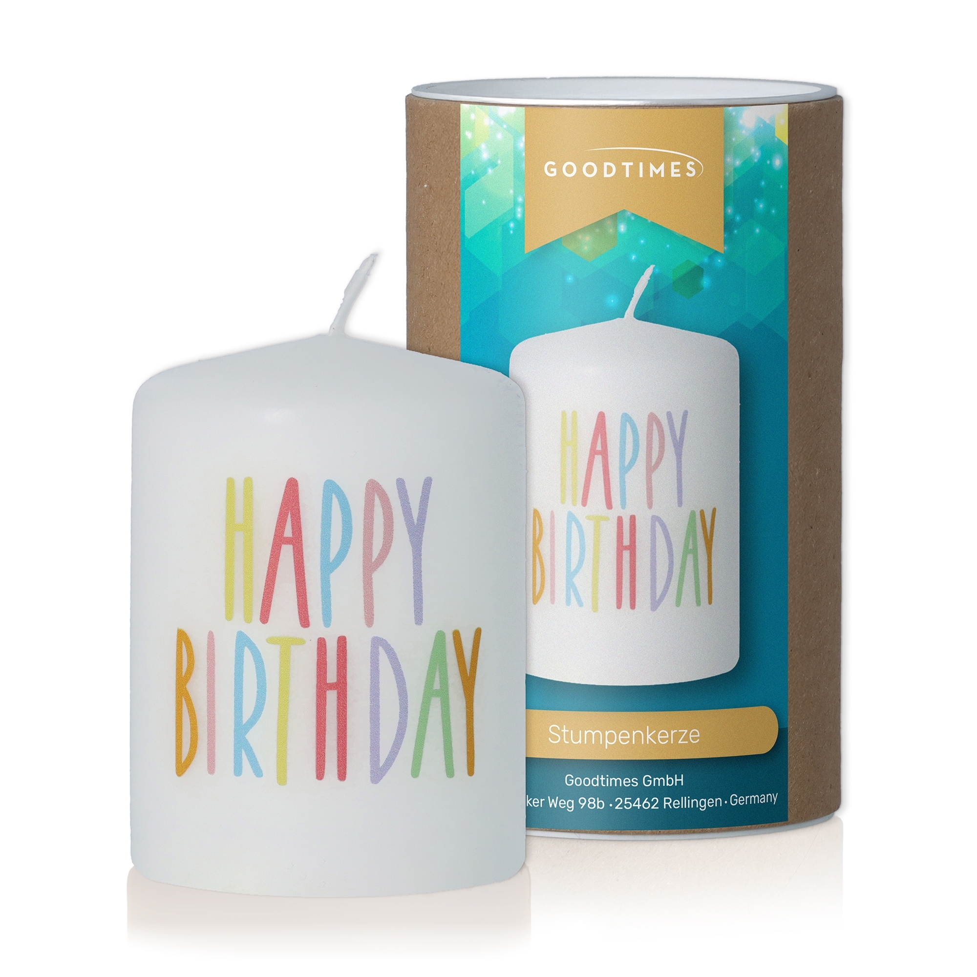 Kerze Weiß "Happy Birthay" Kerze