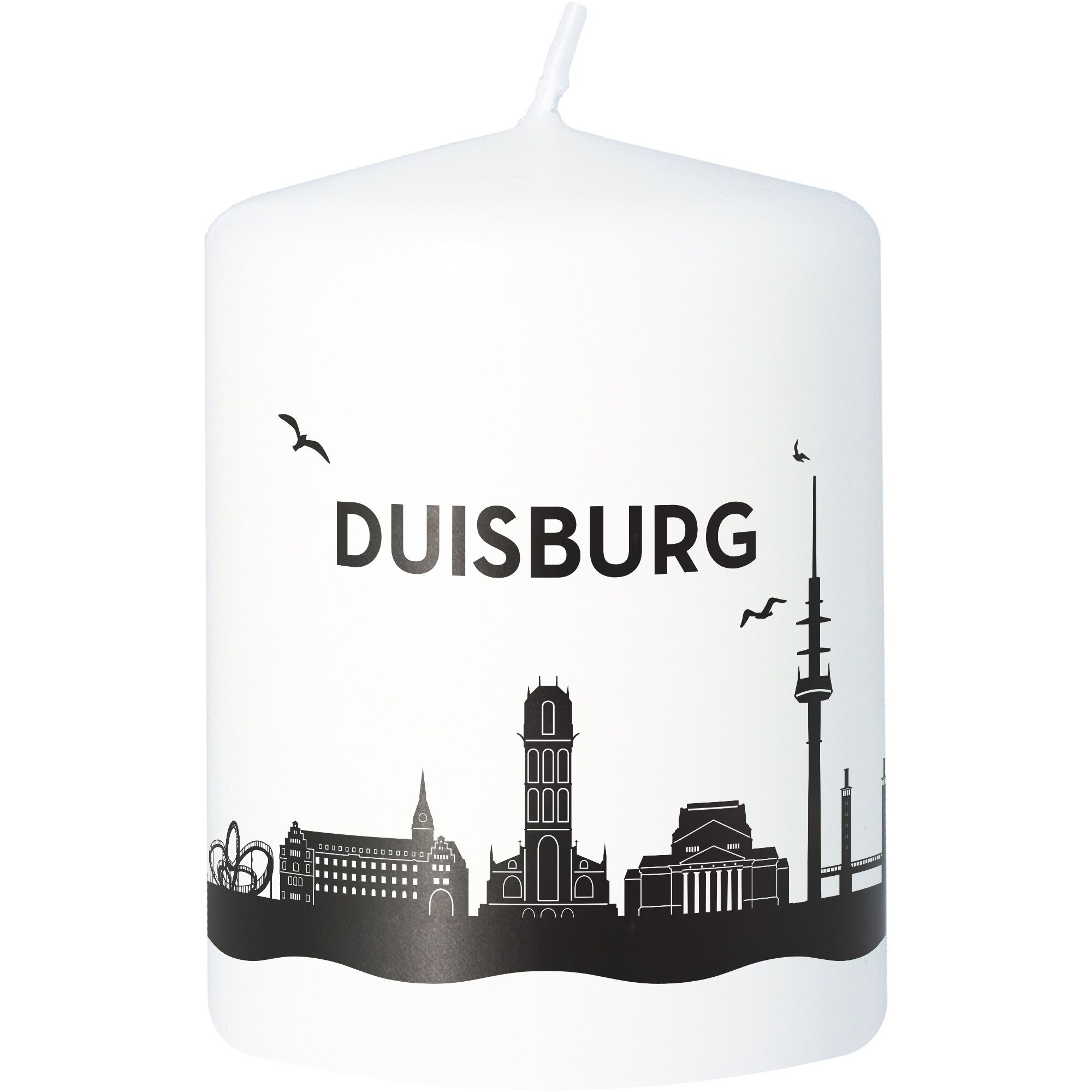 Stumpenkerze Skyline Duisburg Weiß