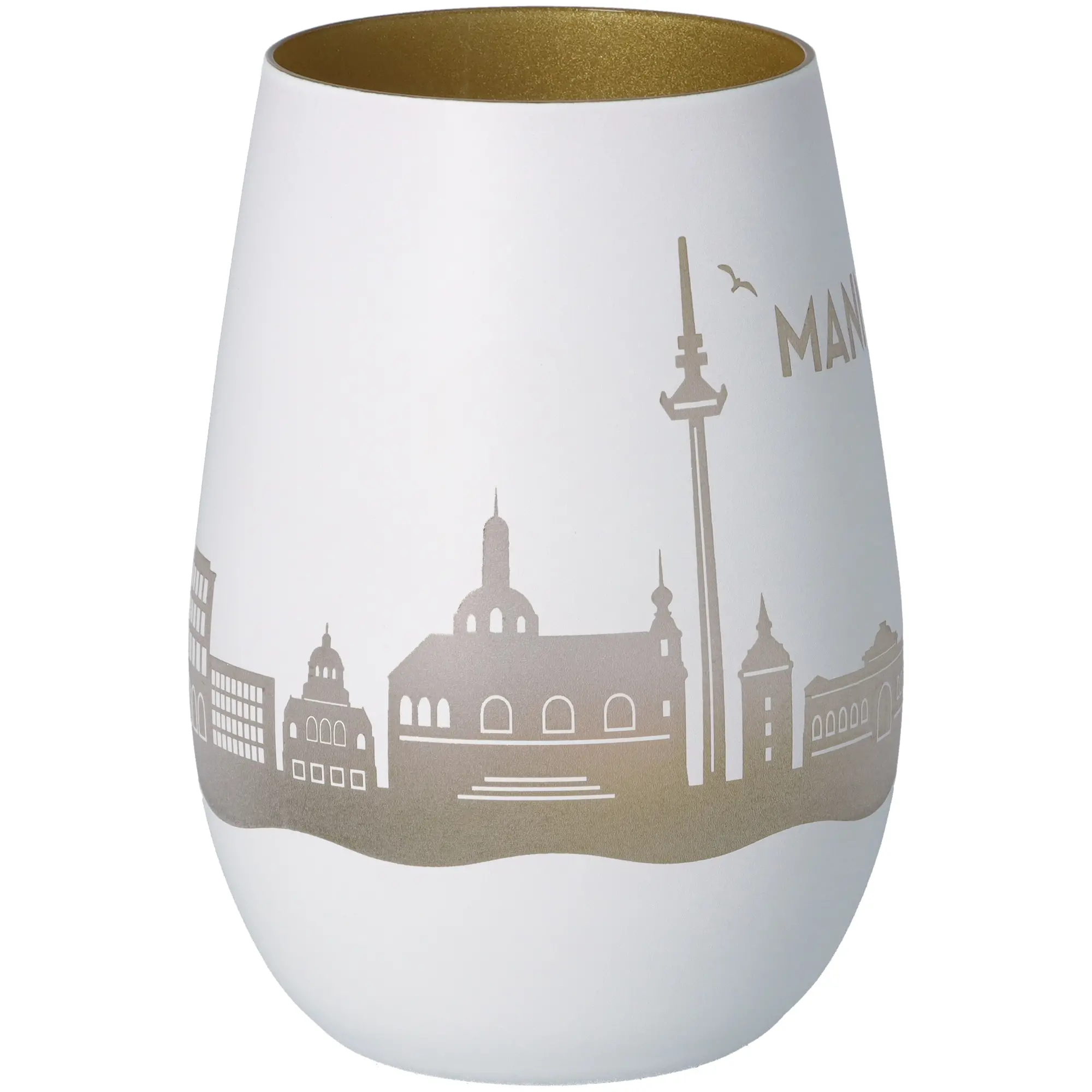 Windlicht Skyline Mannheim Weiß/Gold