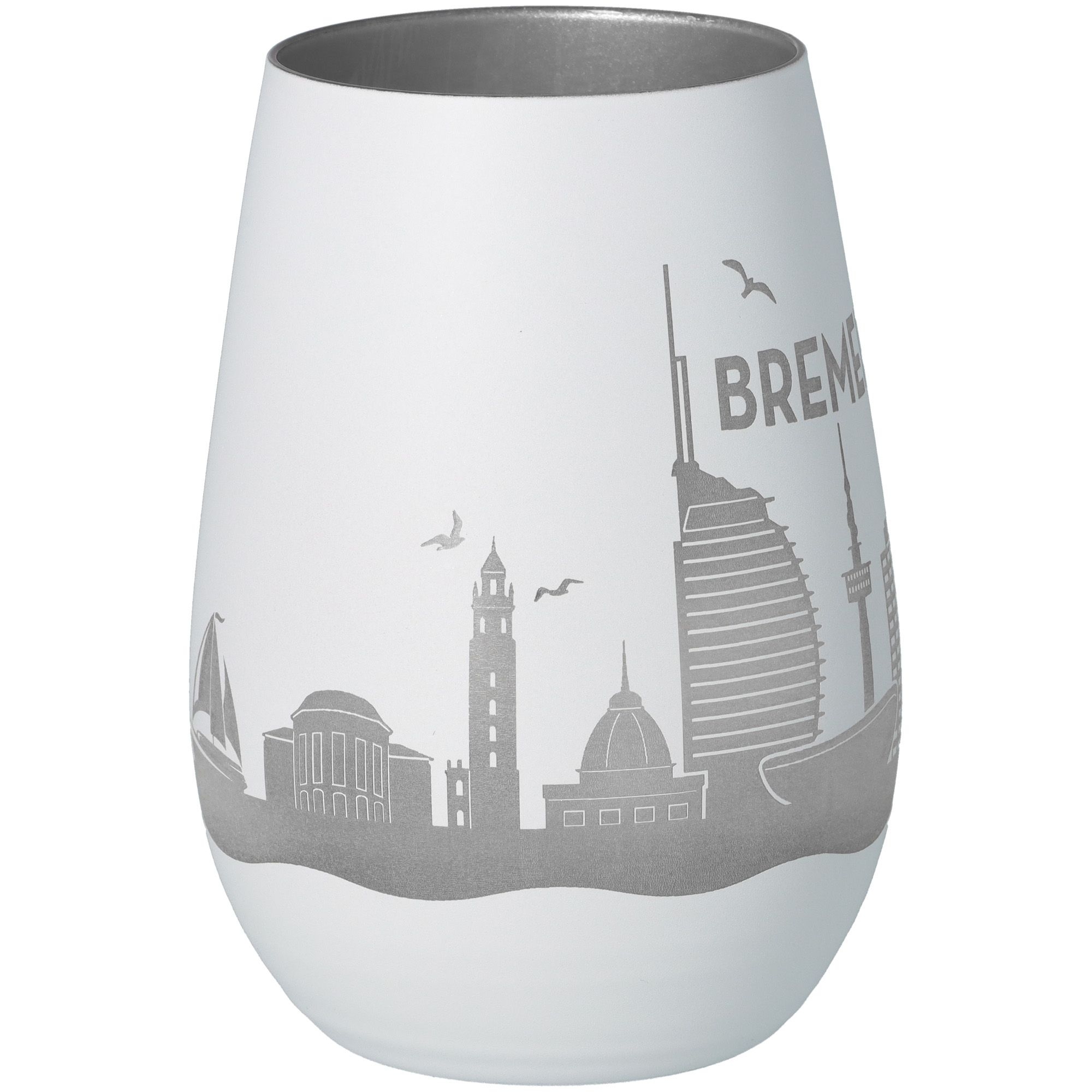 Windlicht Skyline Bremerhaven Weiß/Silber Töpferei, Glas, Vase, Porzellan