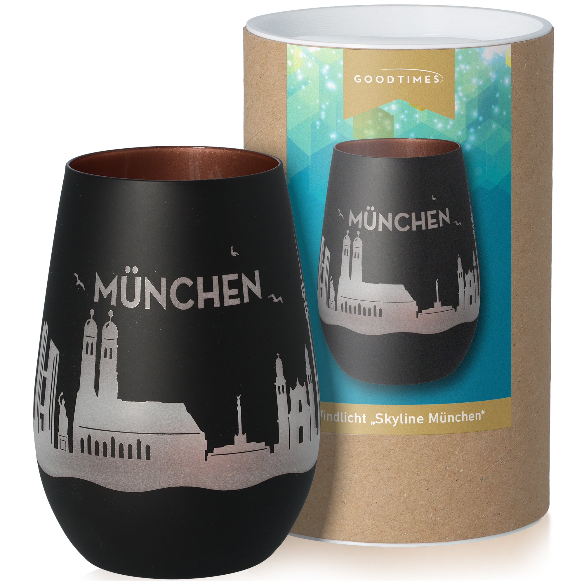 Windlicht Skyline München Schwarz/Bronze