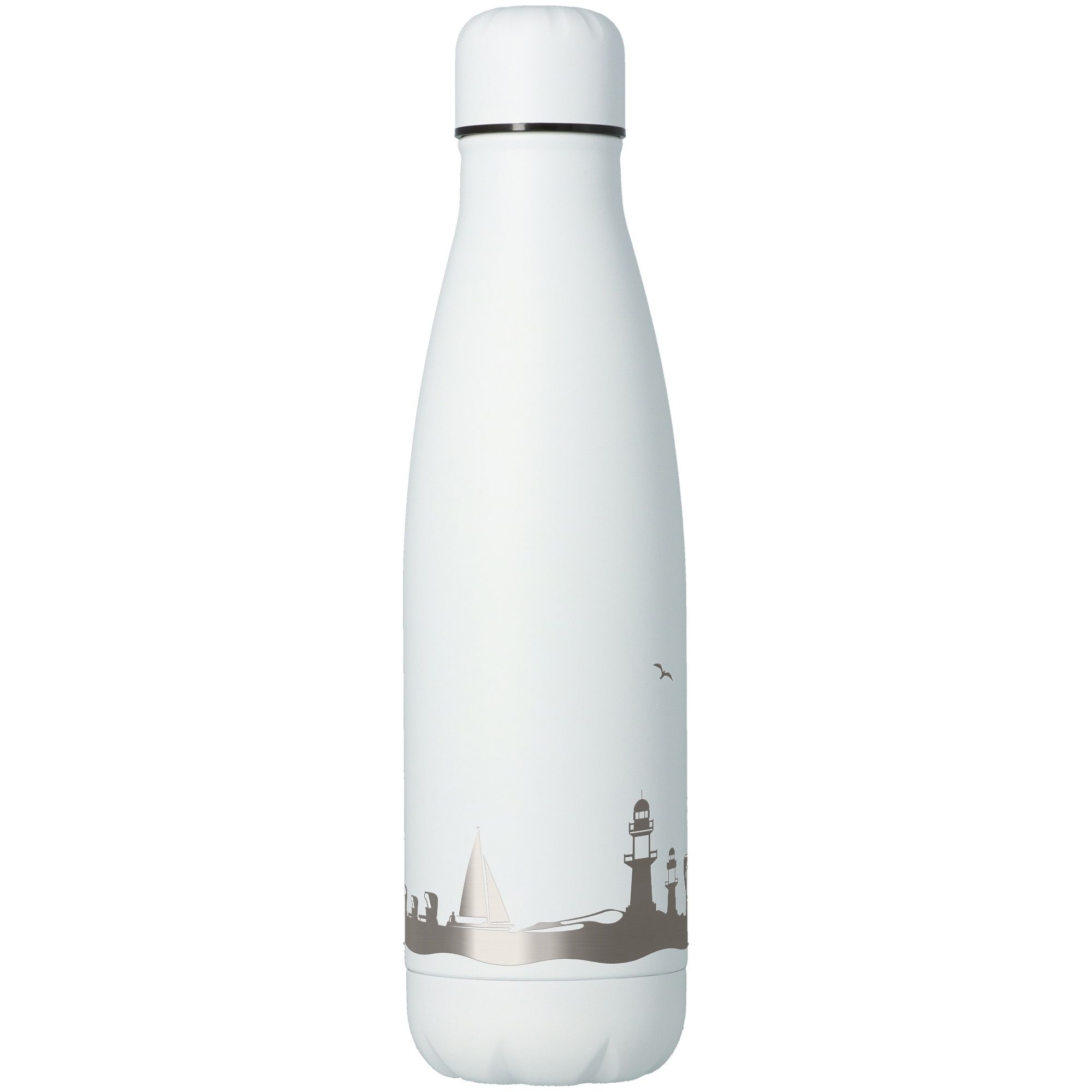 Trinkflasche Skyline Warnemünde Weiß 500ml Flasche, Wasserflasche