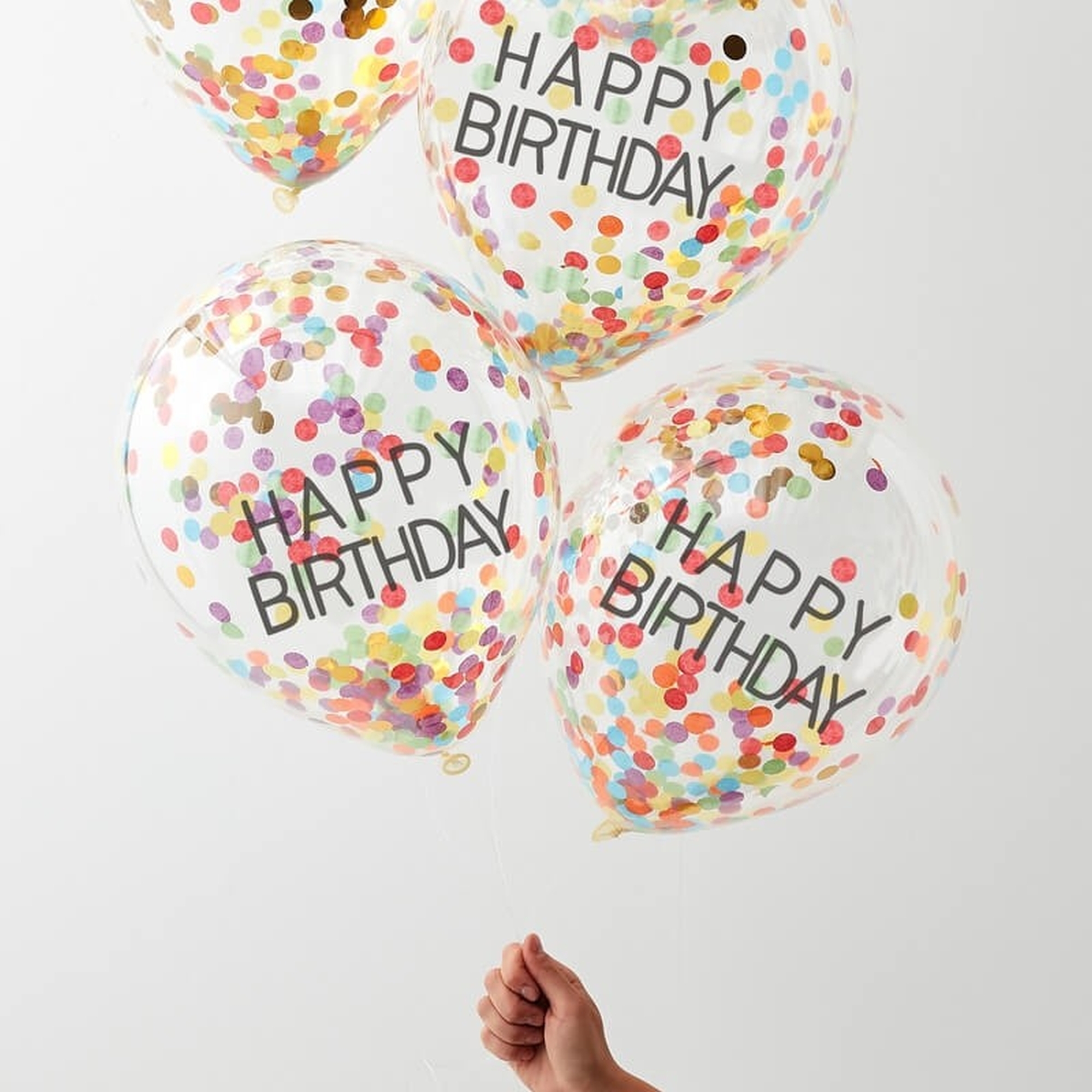 5 Konfettiballons "Happy Birthday" Bunt, 30cm Ø 5 Konfettiballons "Happy Birthday" Bunt, 30cm Ø