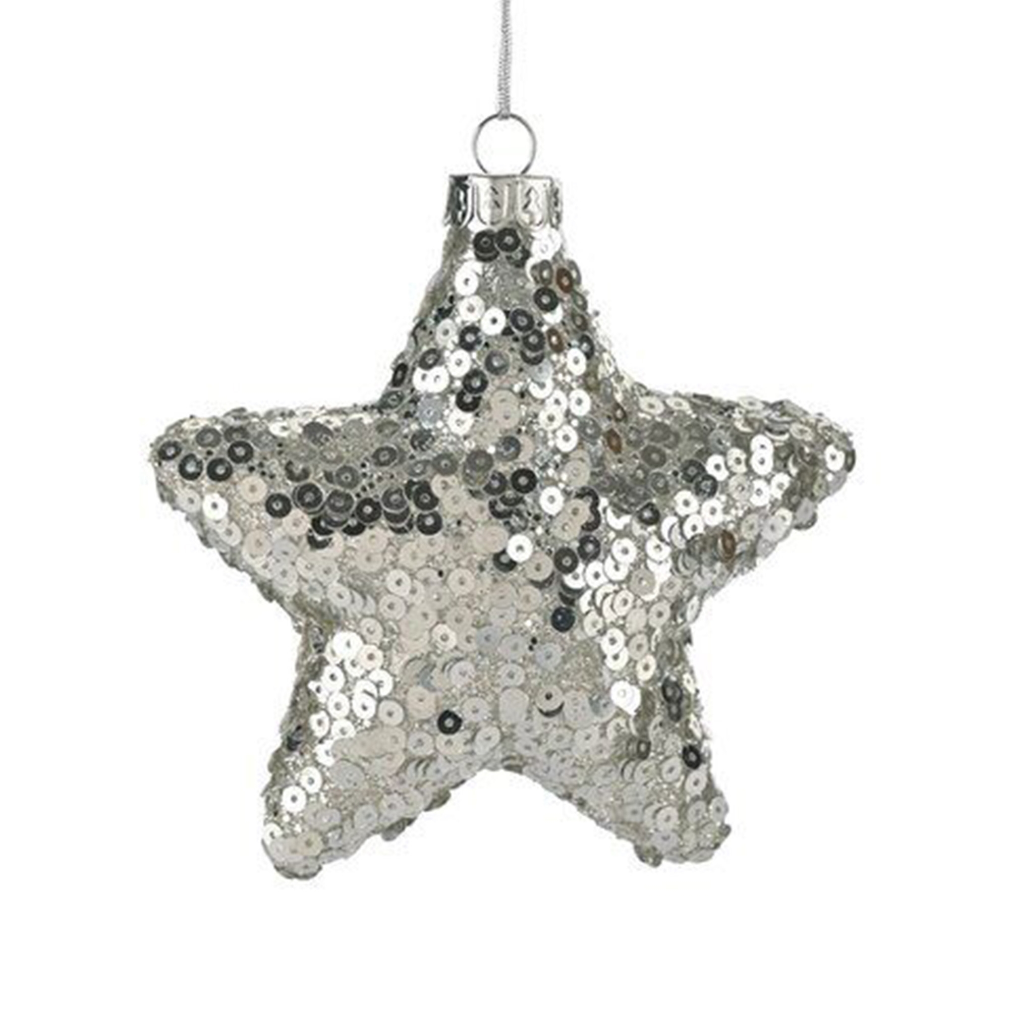 2eacf9de19dc1bf4598348c1c48a8065e38ec59f Weihnachtskugel "Glitzer Stern mit Pailletten" Silber