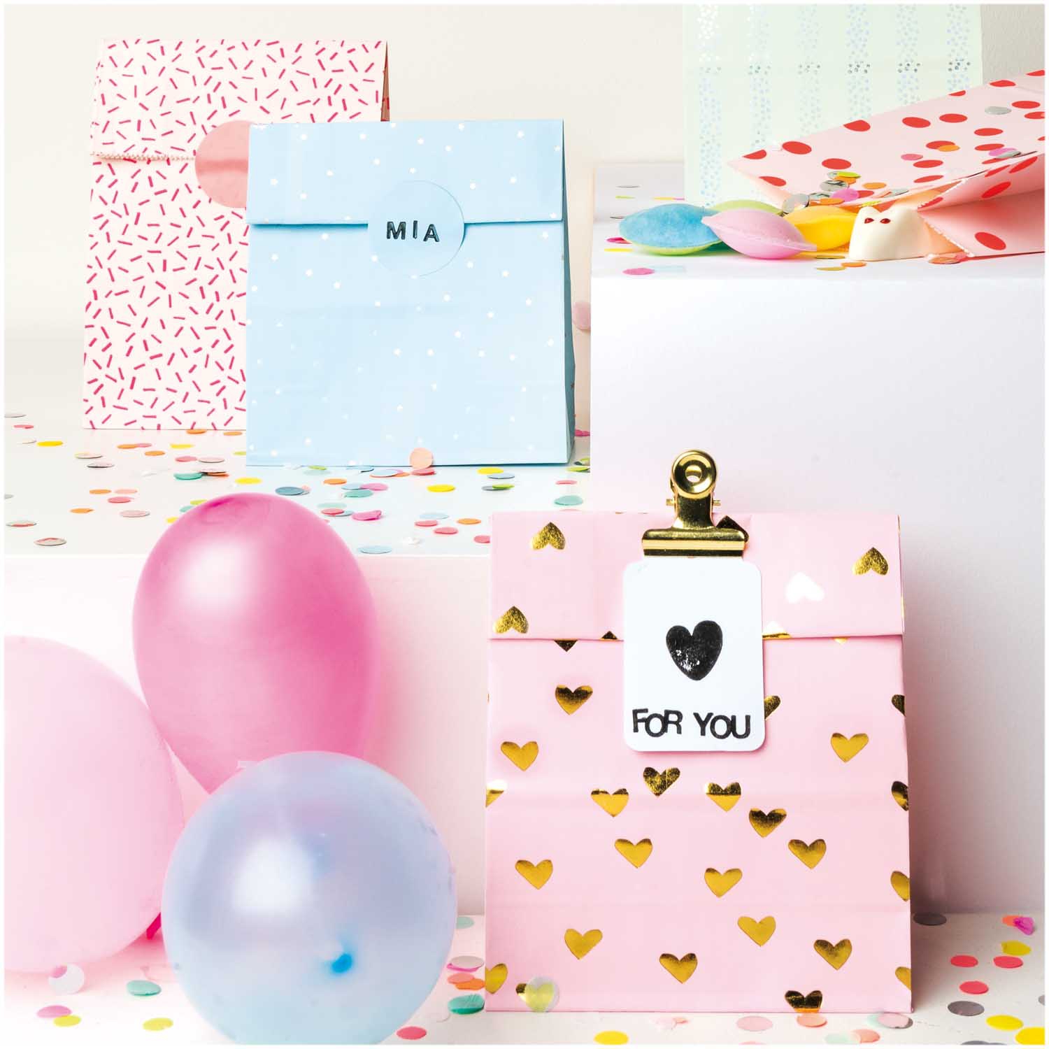 10 Geschenktüten mit Blockboden, Pastellmix 10 Geschenktüten mit Blockboden, Pastellmix