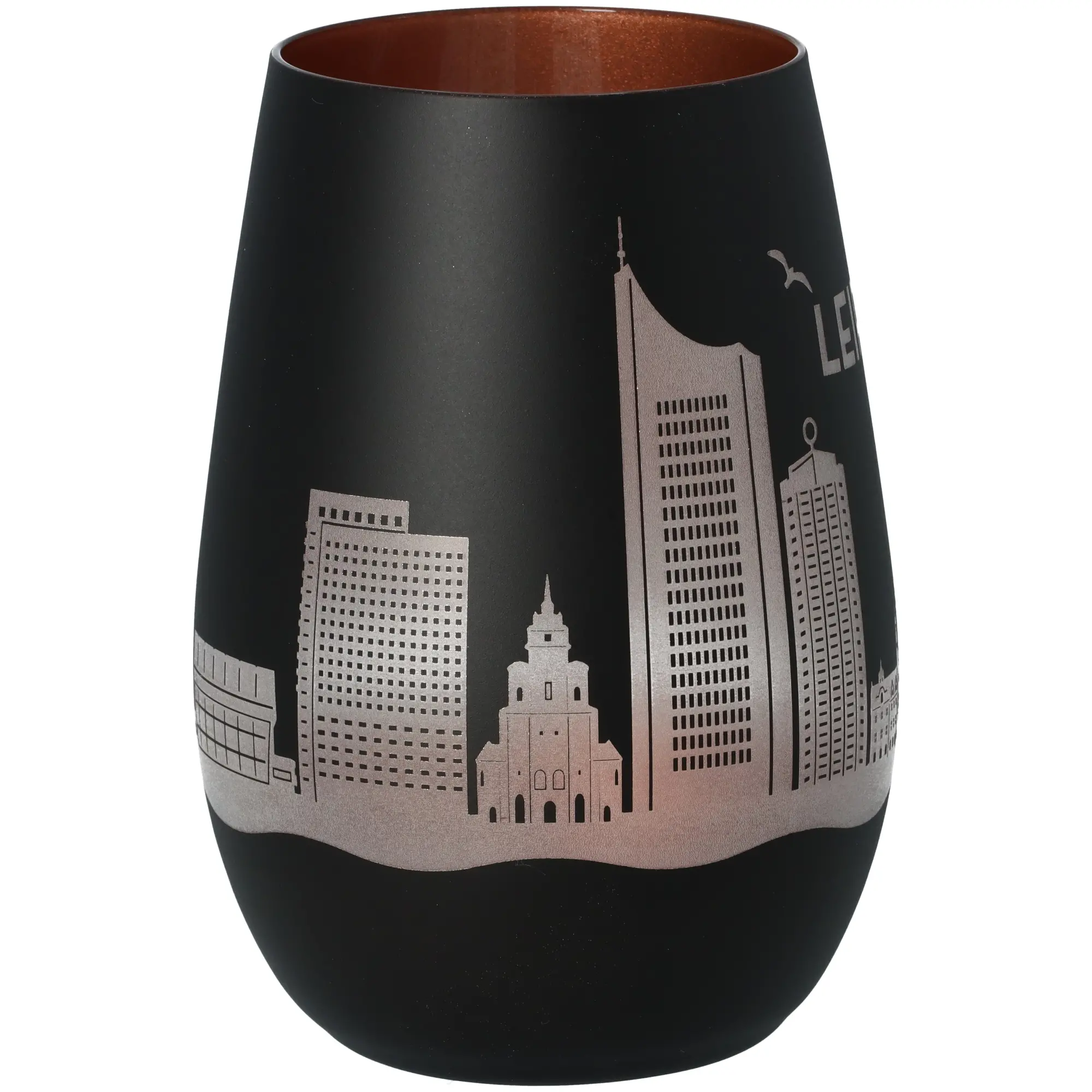 Windlicht Skyline Leipzig Schwarz/Bronze