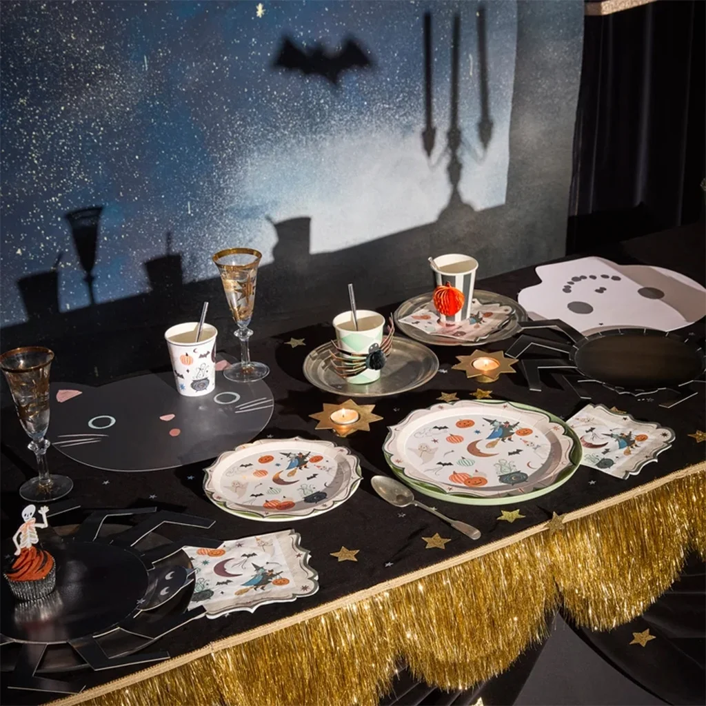 Halloween, Tableware, Papiergeschirr, Katzenkopf, Kerzen