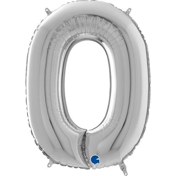 Folienballon Zahl 0 Silber 66cm Wasser