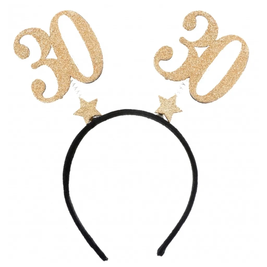 Glitzerhaarreifen zum 30. Geburtstag, Gold/Schwarz