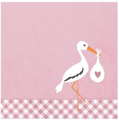 20 Servietten "Storch" Rosa 20 Servietten "Storch" Rosa