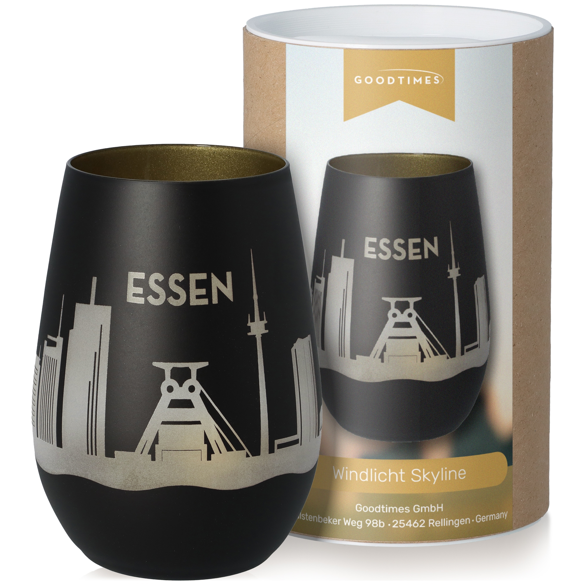 Windlicht Skyline Essen Schwarz/Gold Krug, Töpferei