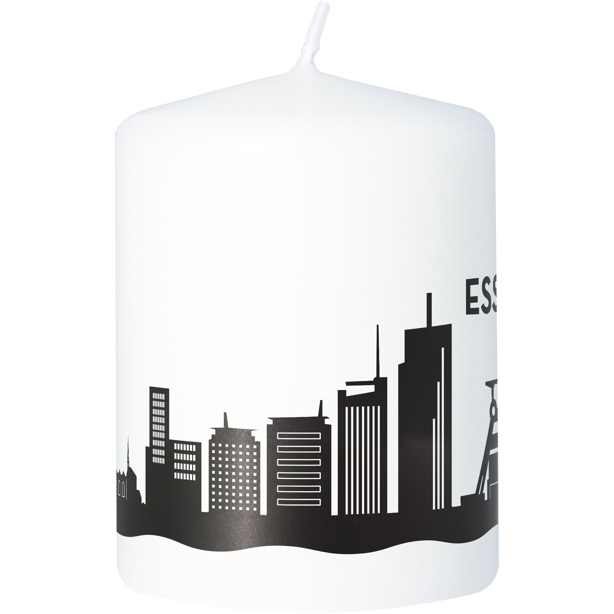 Stumpenkerze Skyline Essen Weiß Stumpenkerze Skyline Essen Weiß