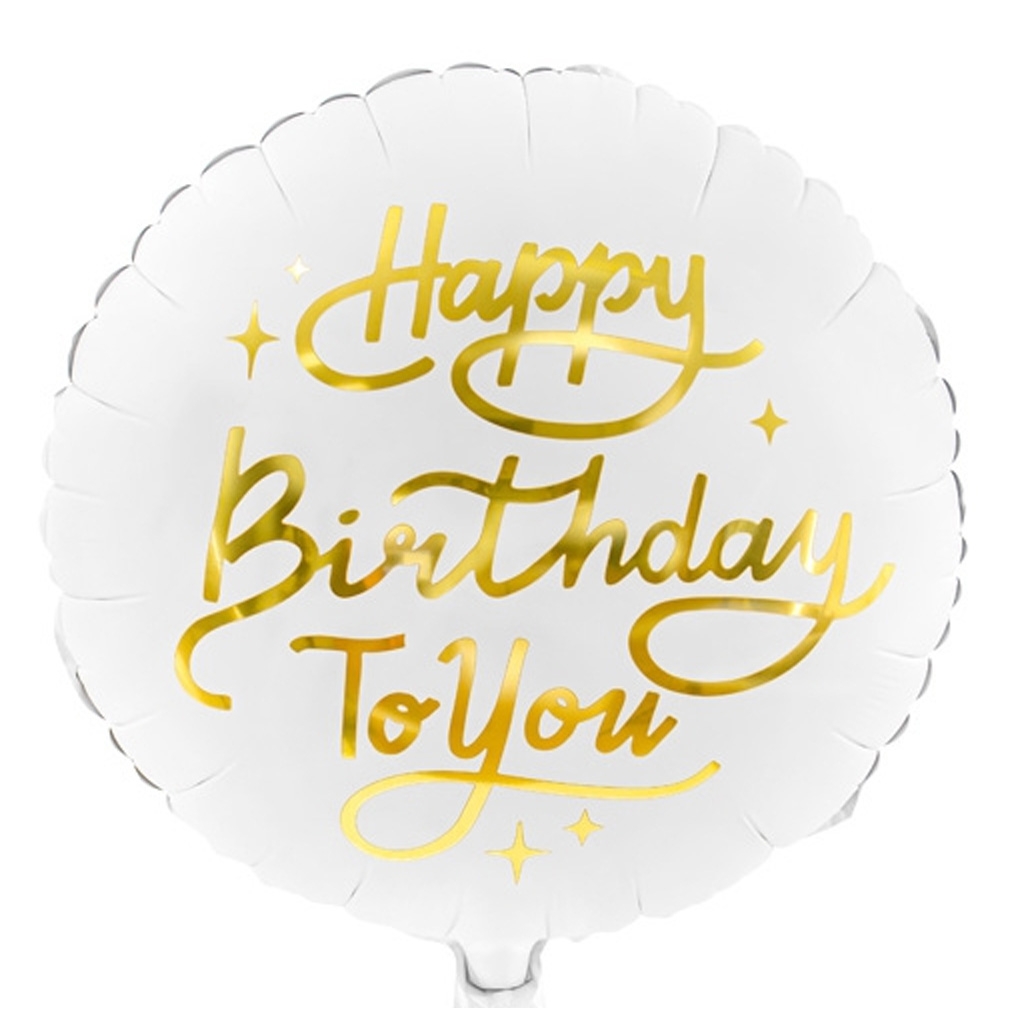 Birthday balloon, Foil balloon, Runder Ballon, Goldene Schrift, Alles Gute zum Geburtstag