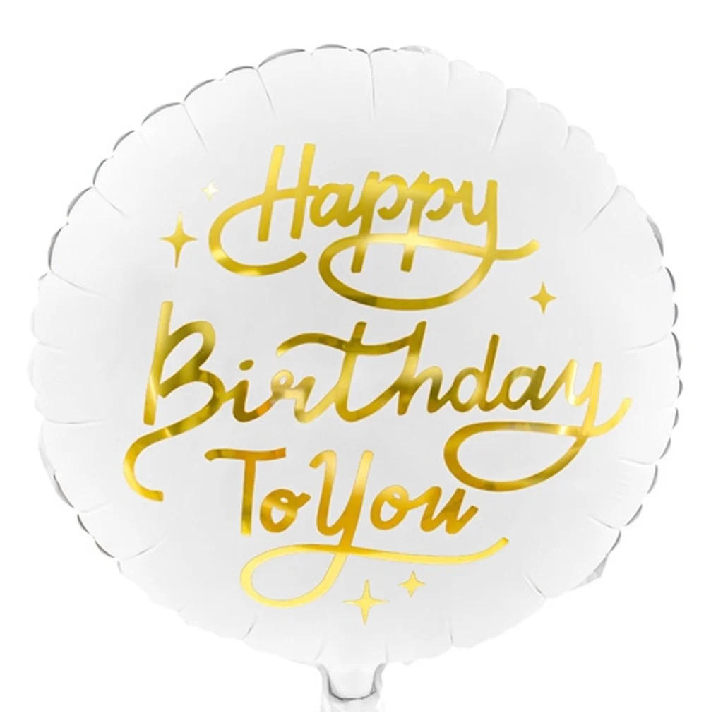 Birthday balloon, Foil balloon, Runder Ballon, Goldene Schrift, Alles Gute zum Geburtstag