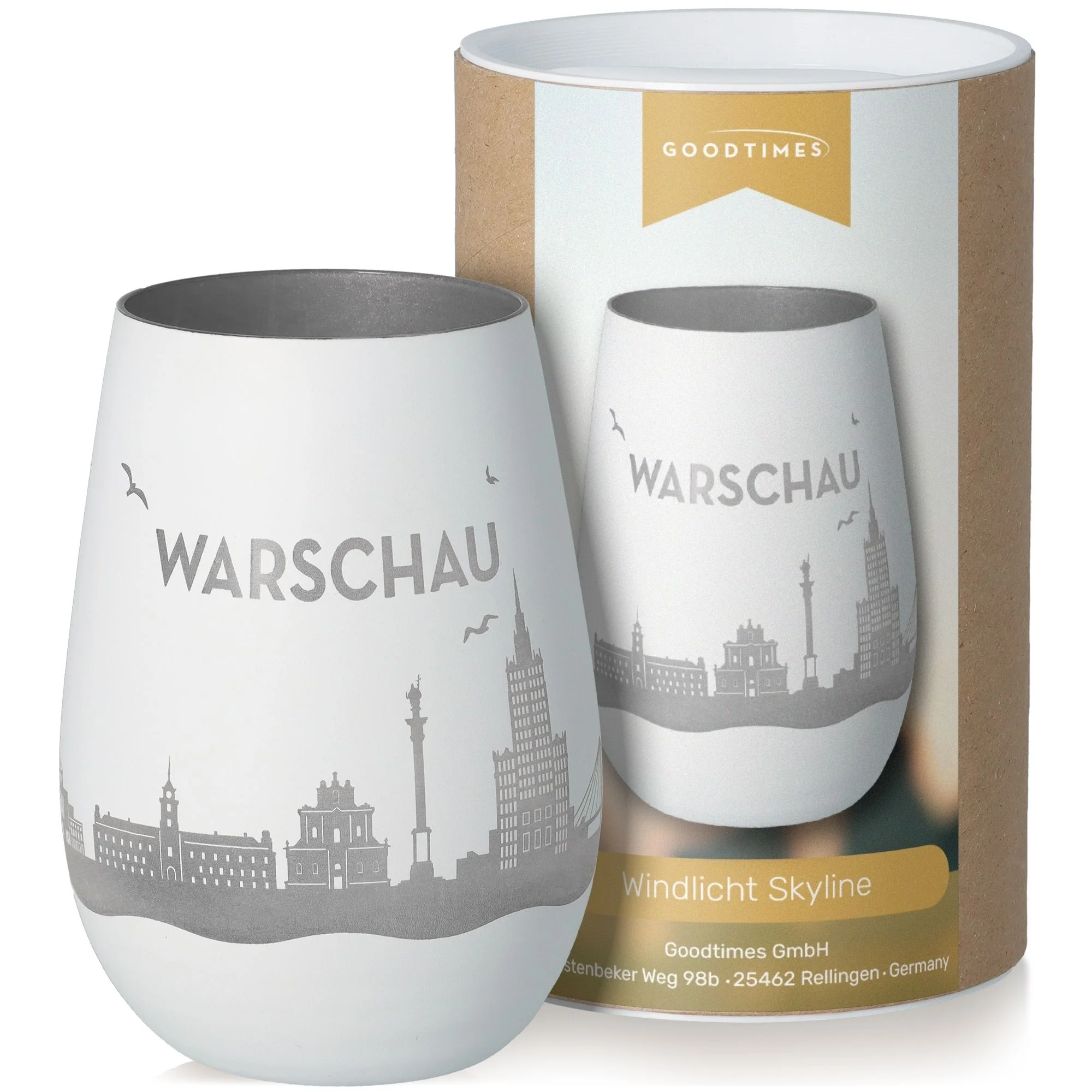 Warschau, Weinglas, Windlicht, Skyline, Graugrün