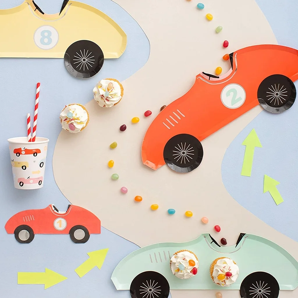 Pappkarton Auto, Kinderparty Dekor, Gelbe Auto, Rotes Auto, Cupcake Deko