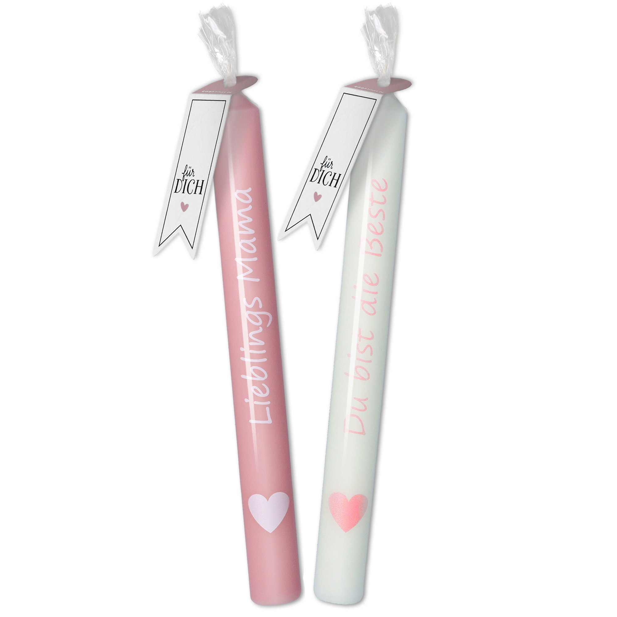 Stabkerzen-Set Antikrosa/Weiß "Lieblings Mama" & "Du bist die Beste" Stabkerzen-Set Antikrosa/Weiß "Lieblings Mama" & "Du bist die Beste"