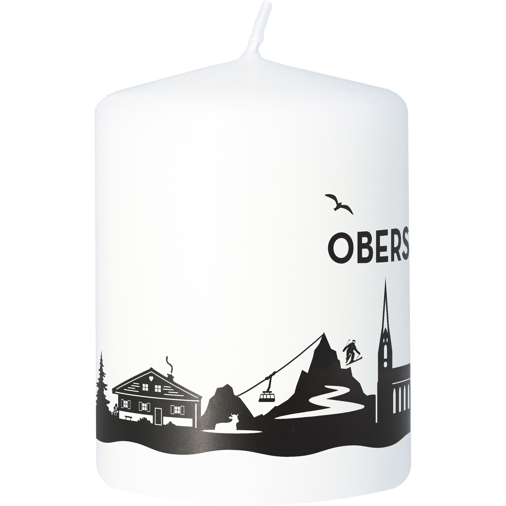 Stumpenkerze Skyline Oberstdorf Weiß