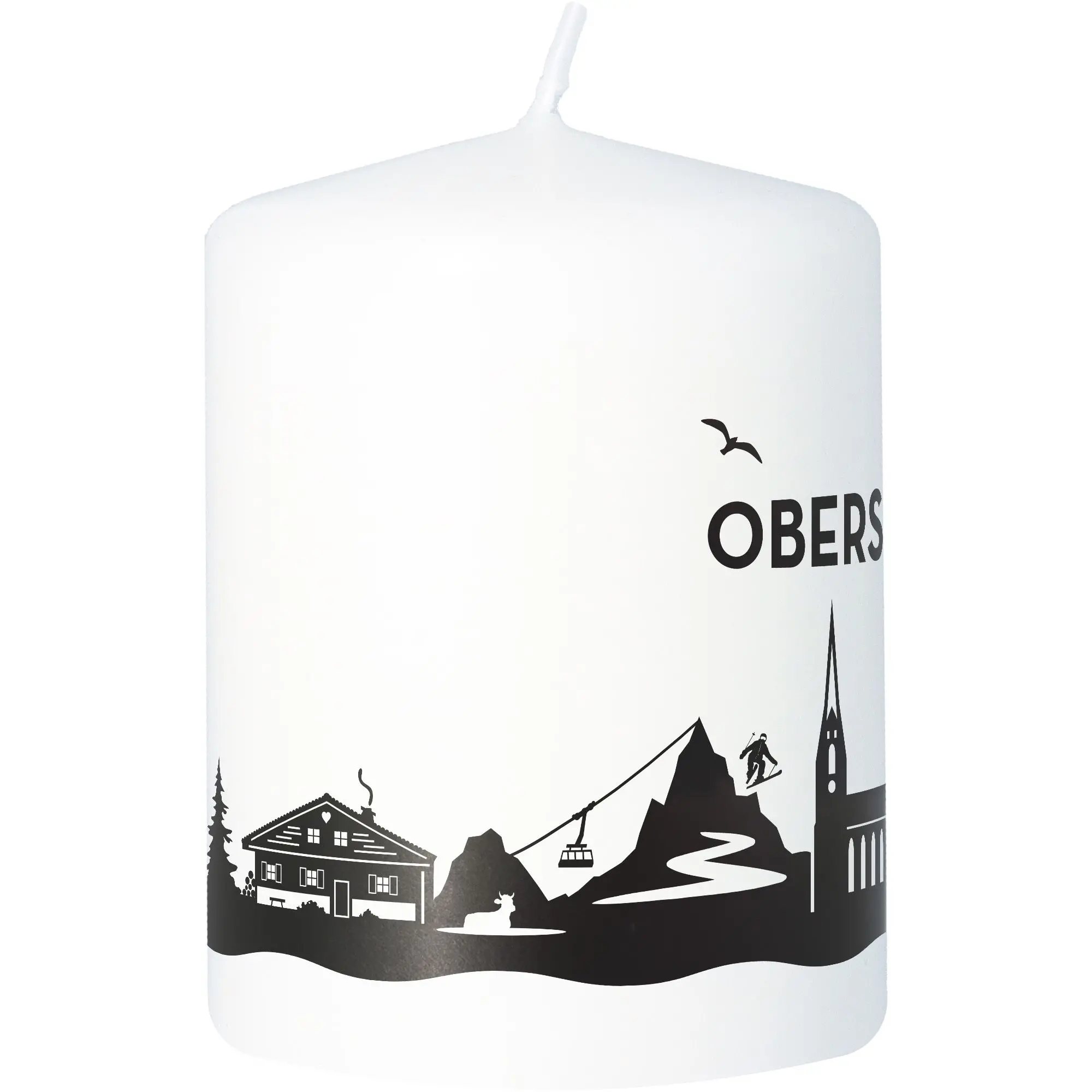 Stumpenkerze Skyline Oberstdorf Weiß