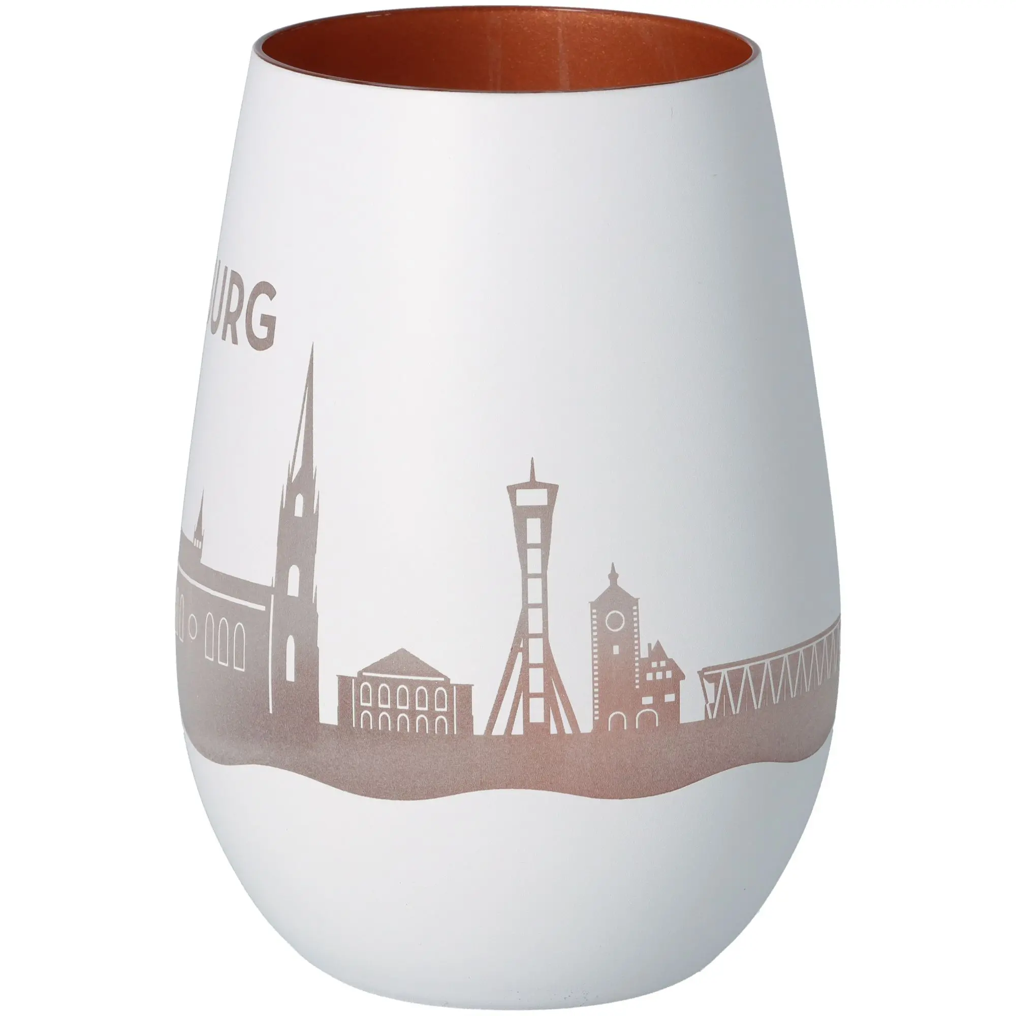 Windlicht Skyline Freiburg Weiß/Bronze