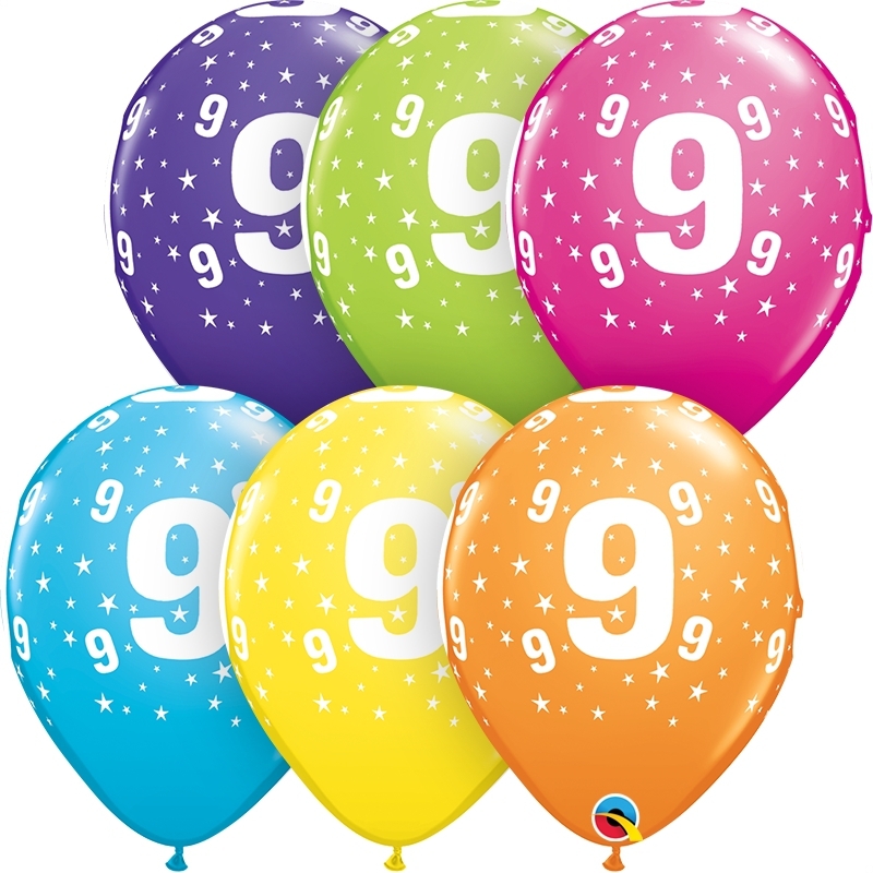 Qualatex Latexballon 9. Geburtstag verschiedene Farben Ø 30cm