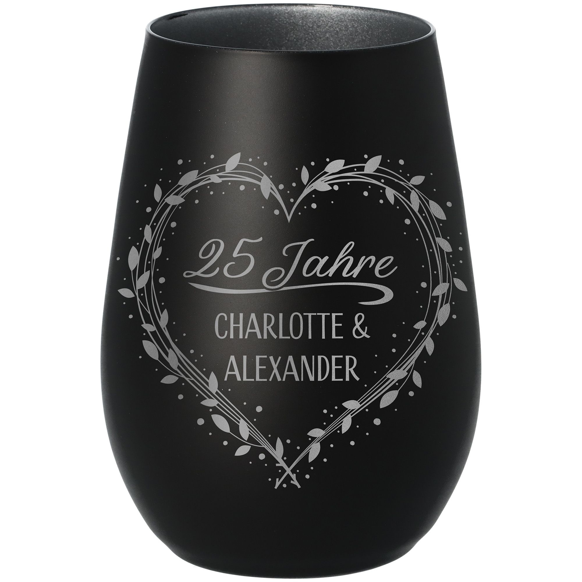 2b6af5125f87e98517ec1307f1c3b0b451e41b24 Windlicht Jubiläum "Namen+Zahl" Schwarz/Silber
