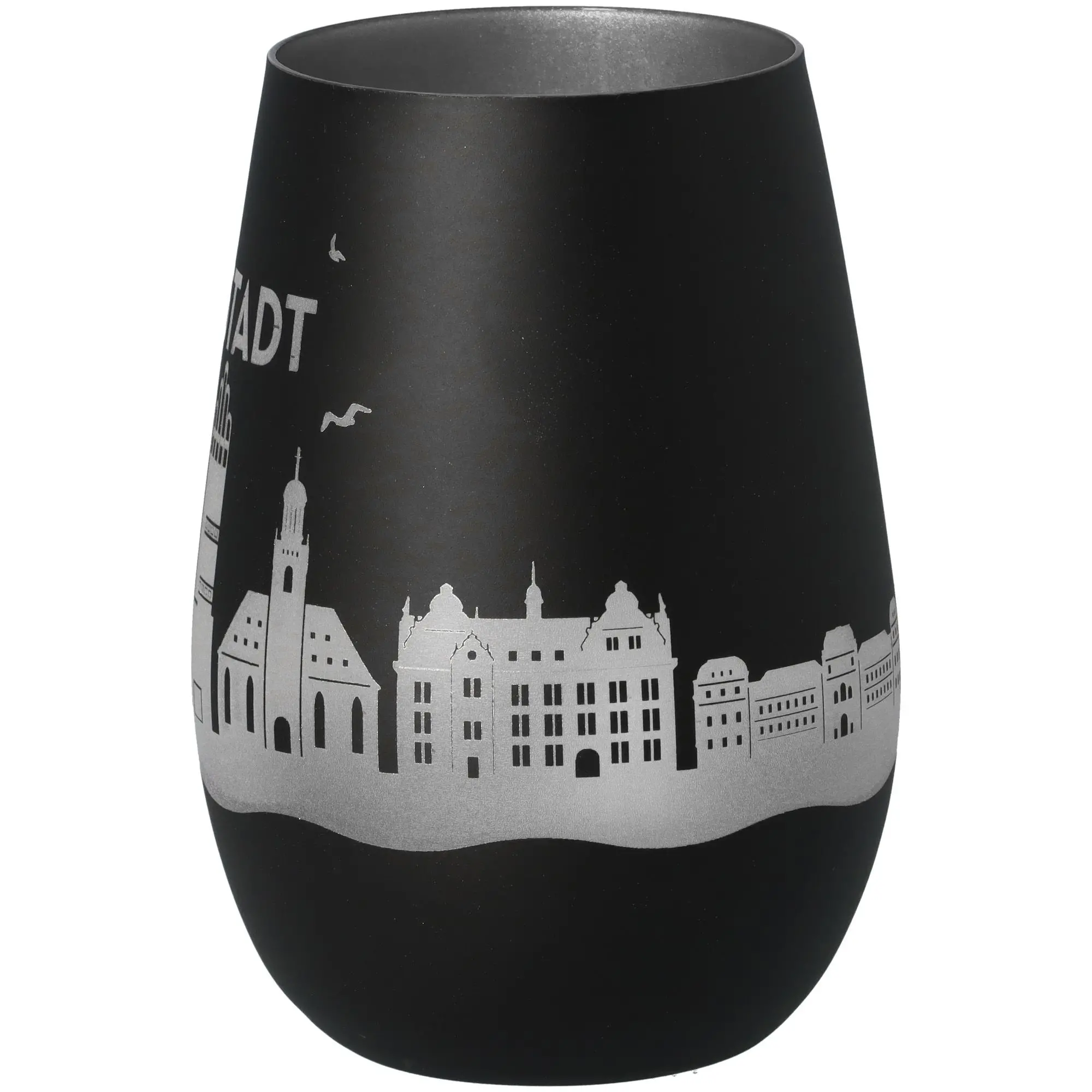 Windlicht Skyline Darmstadt Schwarz/Silber