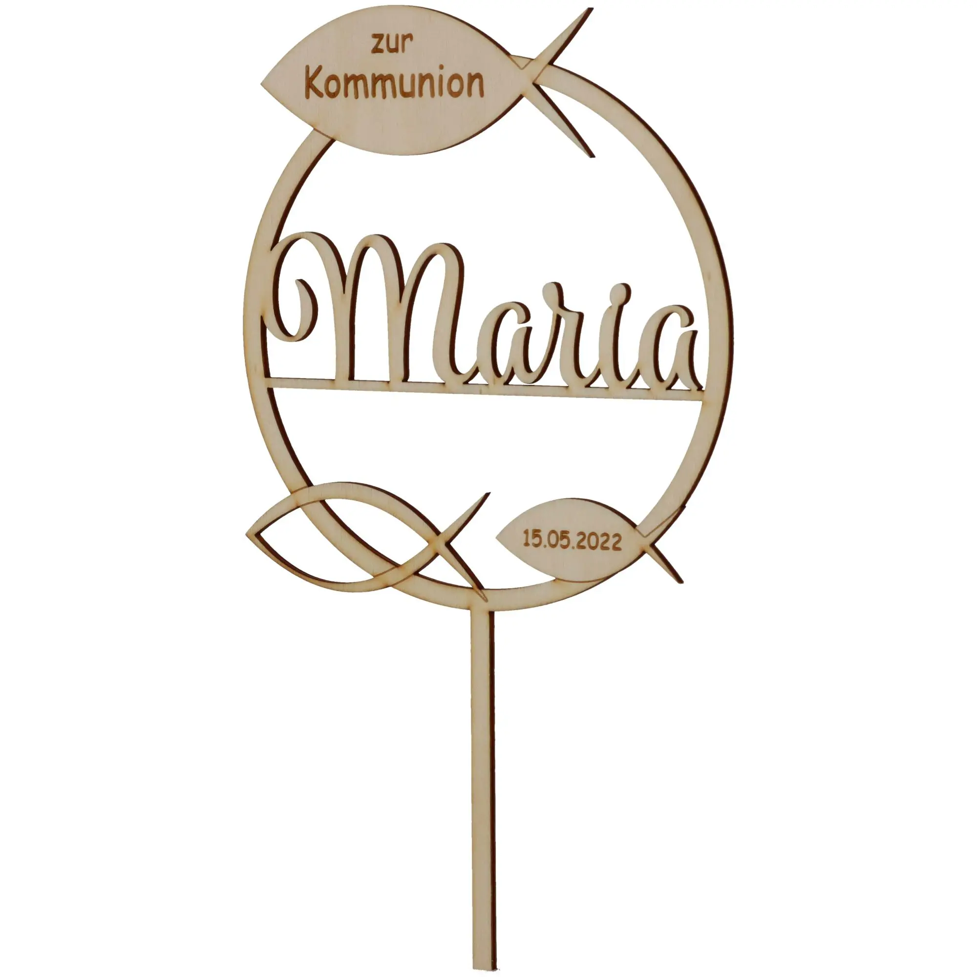 Cake Topper Kommunion "Name & Datum" Holz