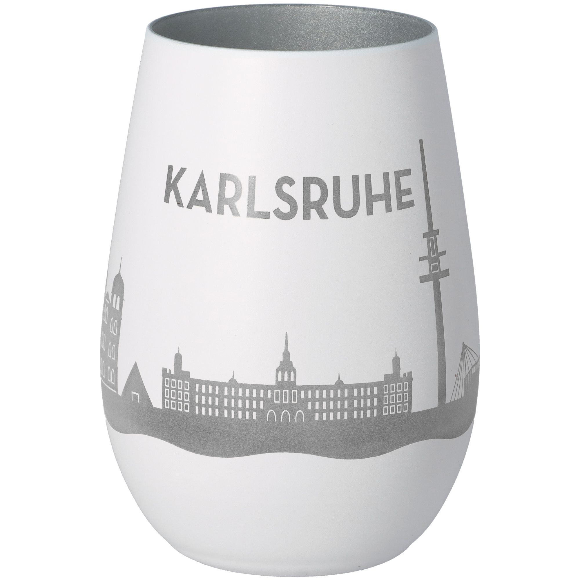 Windlicht Skyline Karlsruhe Weiß/Silber