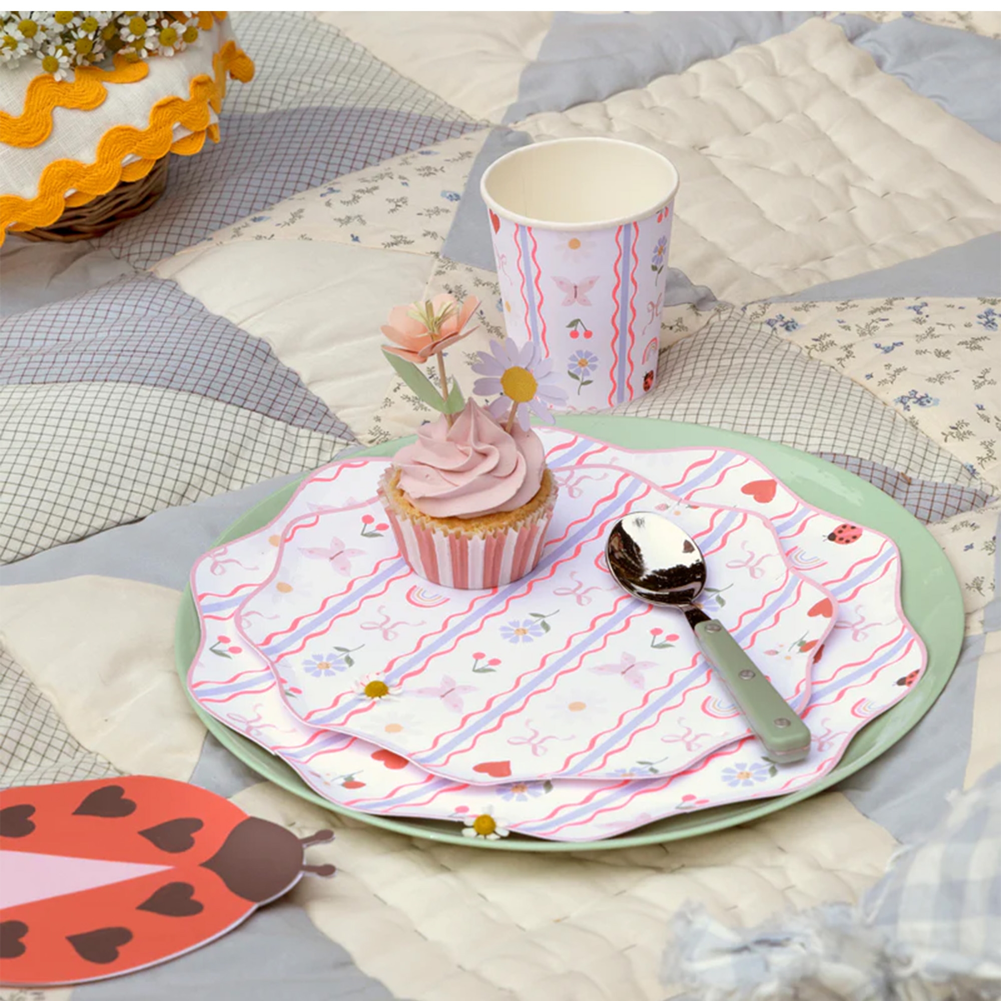Tasse, Cupcake, Party-Deko, Papierplatte, Papierbecher, Rosa, Blumenmuster, Geschirr, Torten-Deko, Servietten