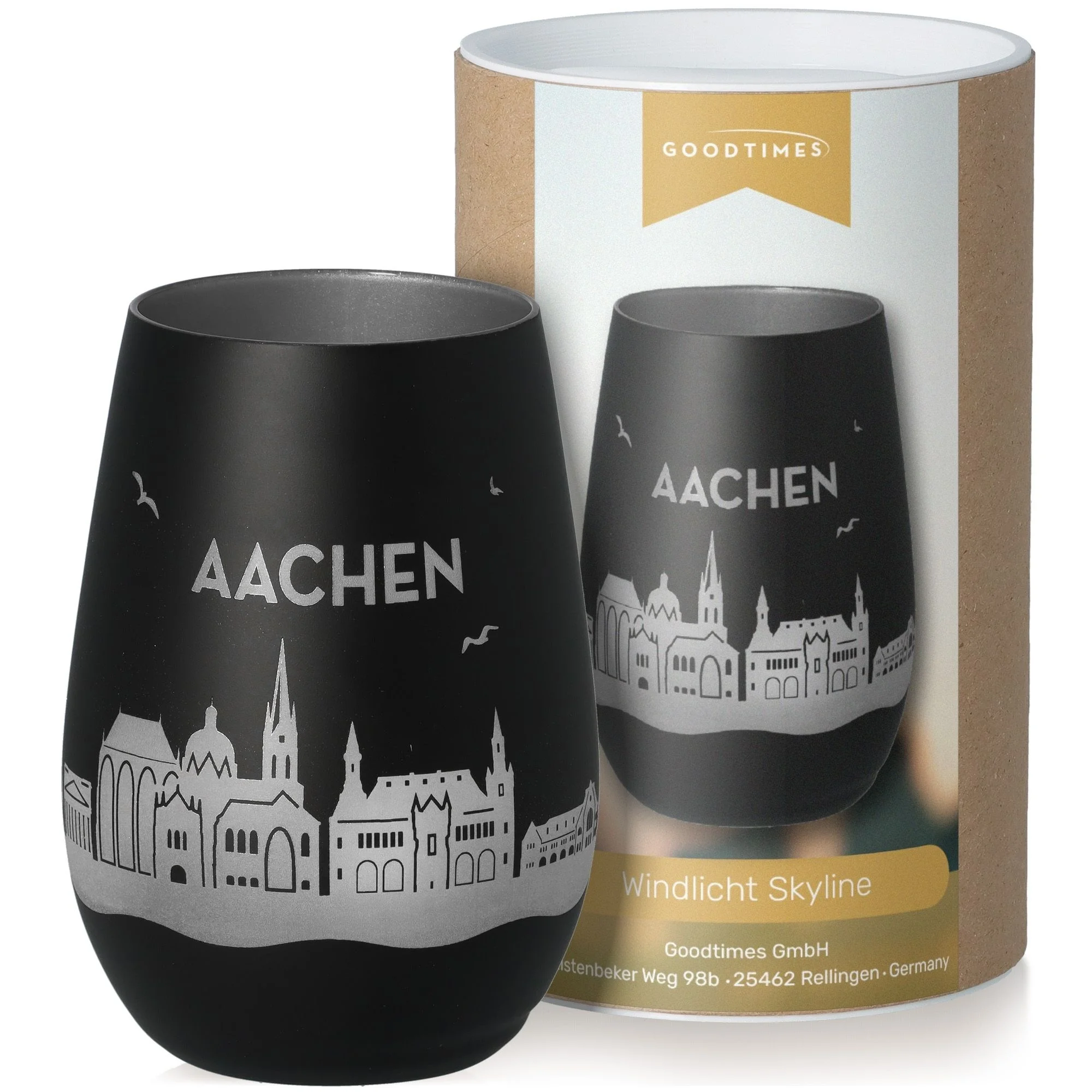 Goodtimes Windlicht Skyline Aachen Schwarz/Silber