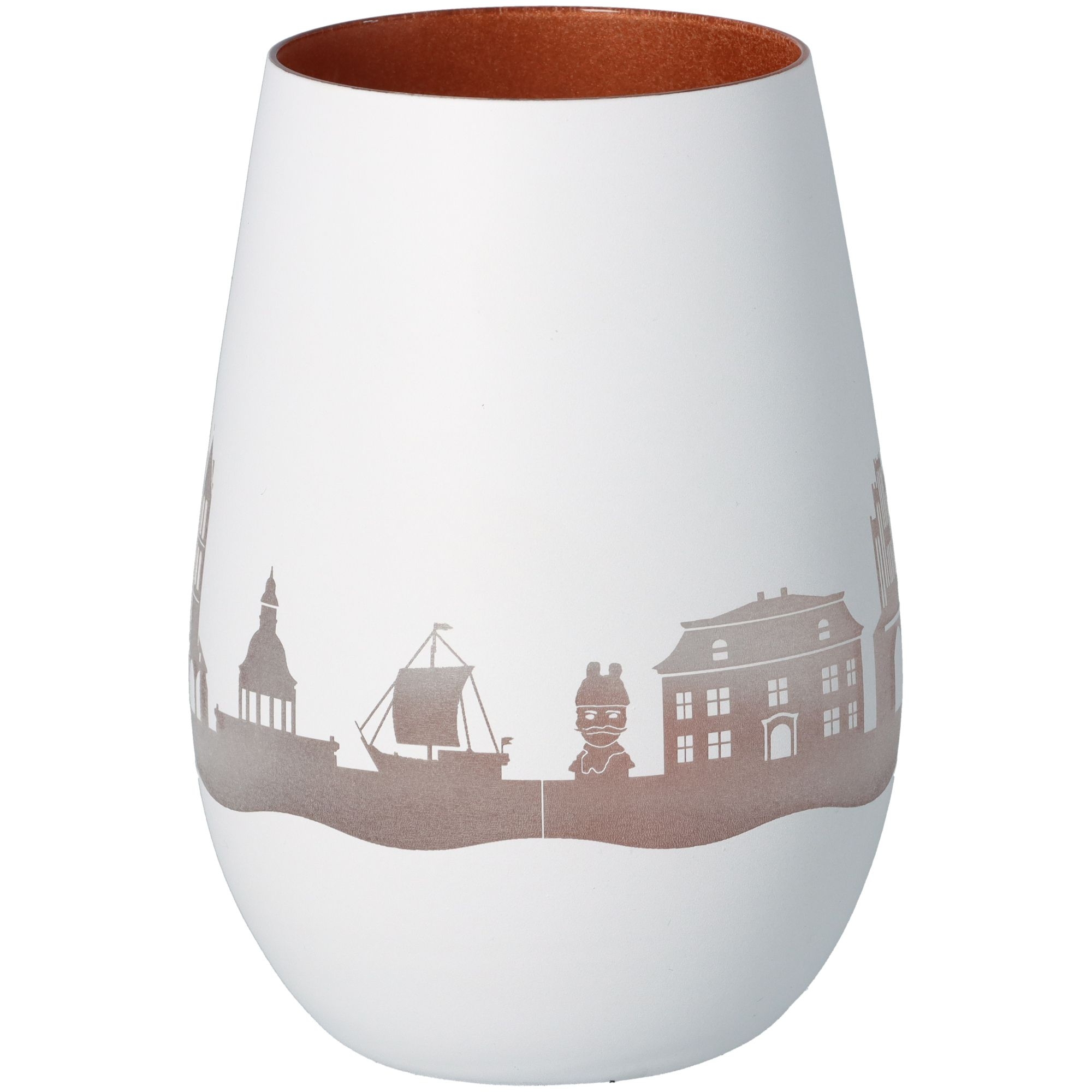 Windlicht Skyline Wismar Weiß/Bronze Töpferei, Glas, Vase, Kunst, Porzellan