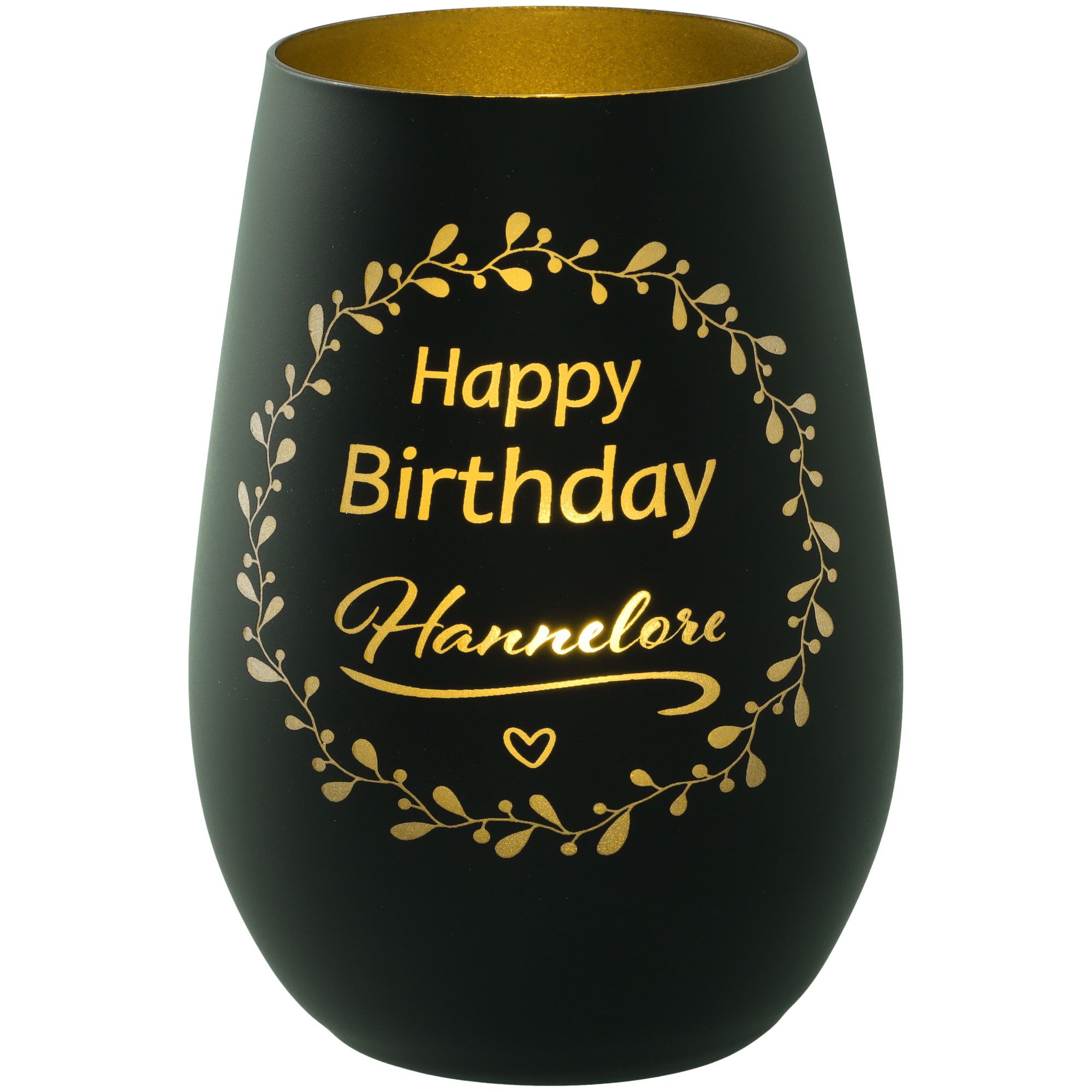 Windlicht Happy Birthday "Name" Schwarz/Gold Windlicht Happy Birthday "Name" Schwarz/Gold