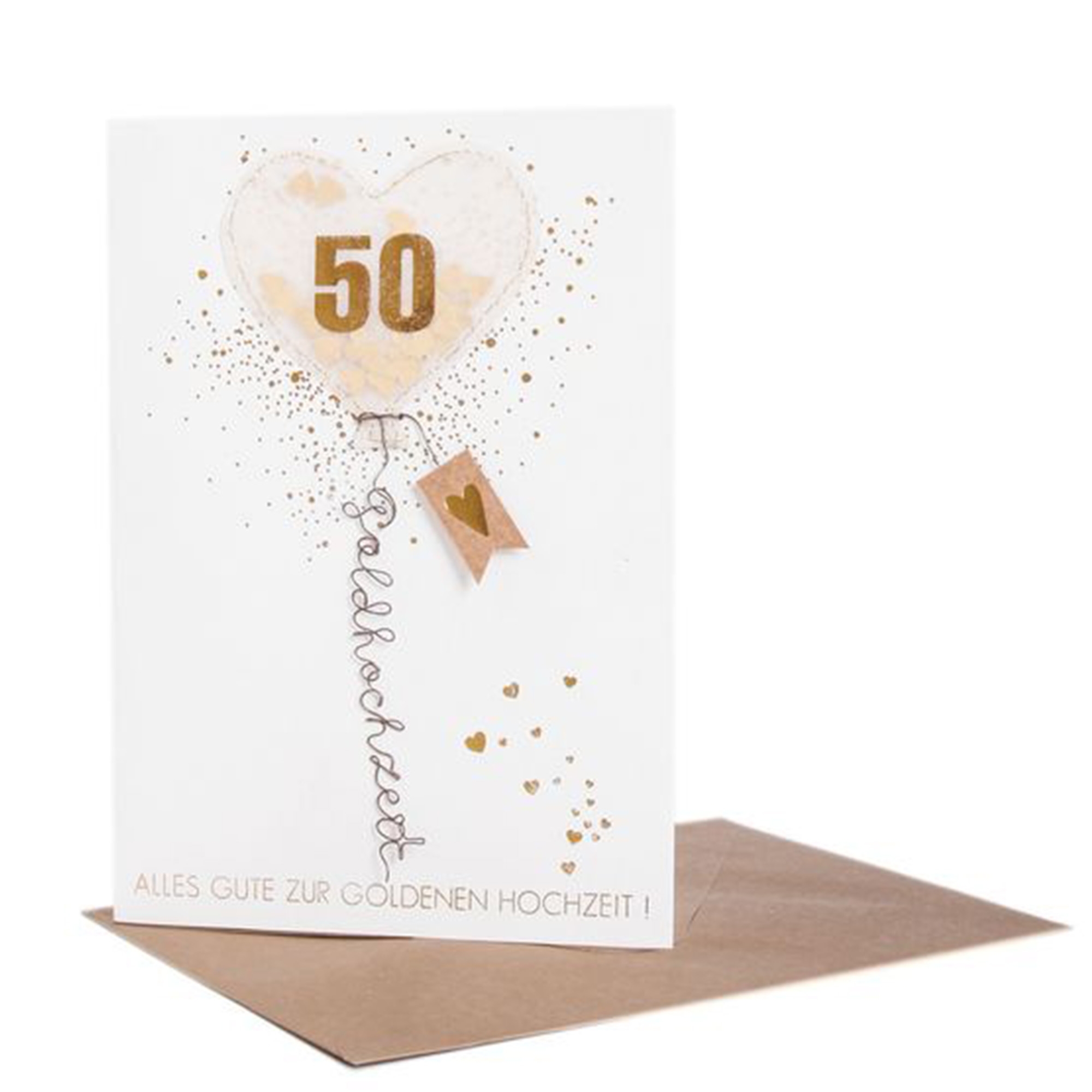 Luftballon Karte "Goldhochzeit" Briefumschlag, Grußkarte, Post