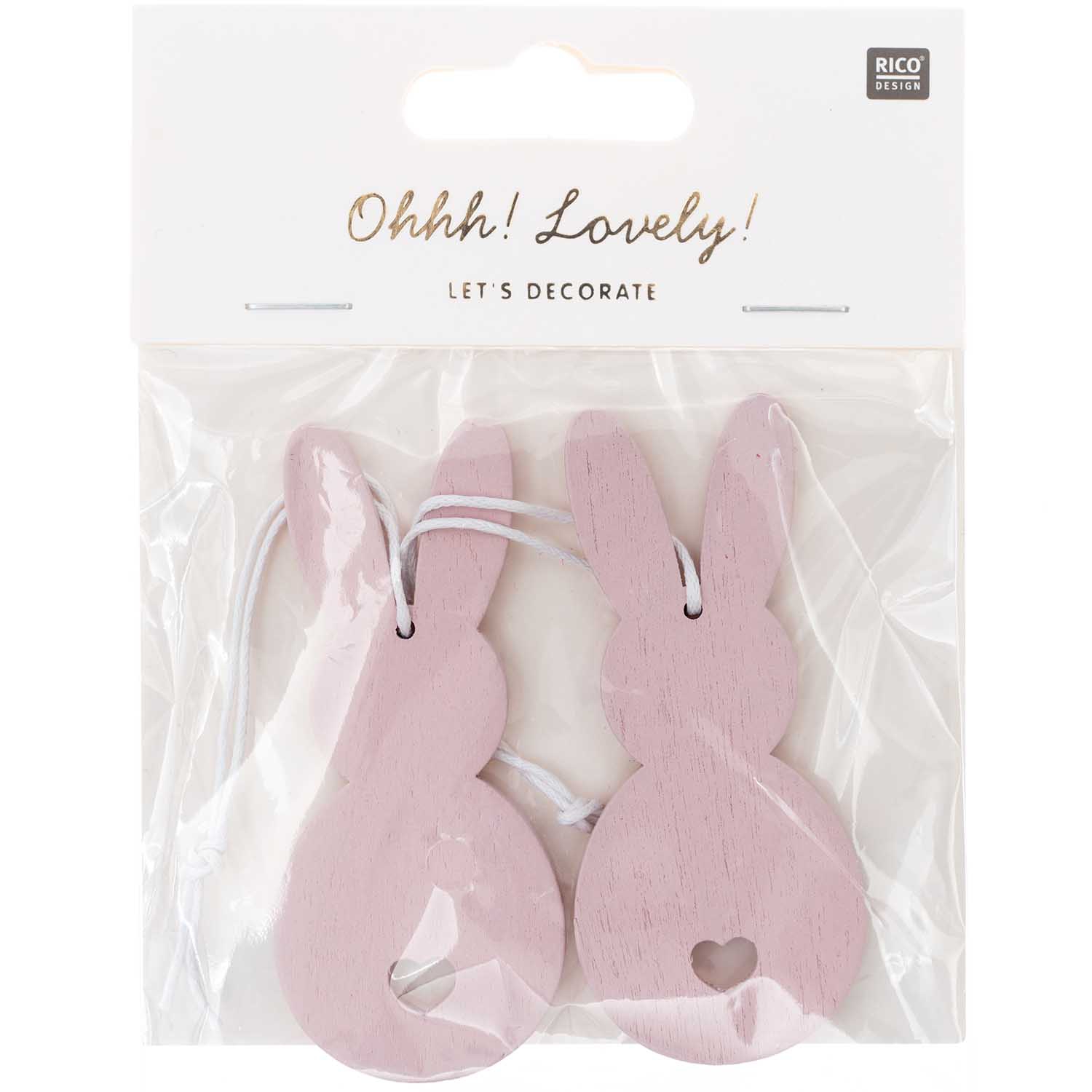 2 Holzanhänger "Hase", Rosa 2 Holzanhänger "Hase", Rosa