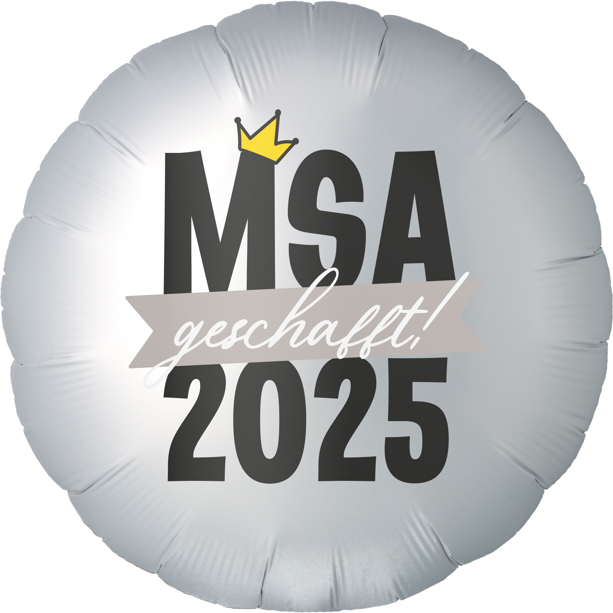 Folienballon Rund Satin Weiß mit "MSA 2025 geschafft" 45cm Folienballon Rund Satin Weiß mit "MSA 2025 geschafft" 45cm