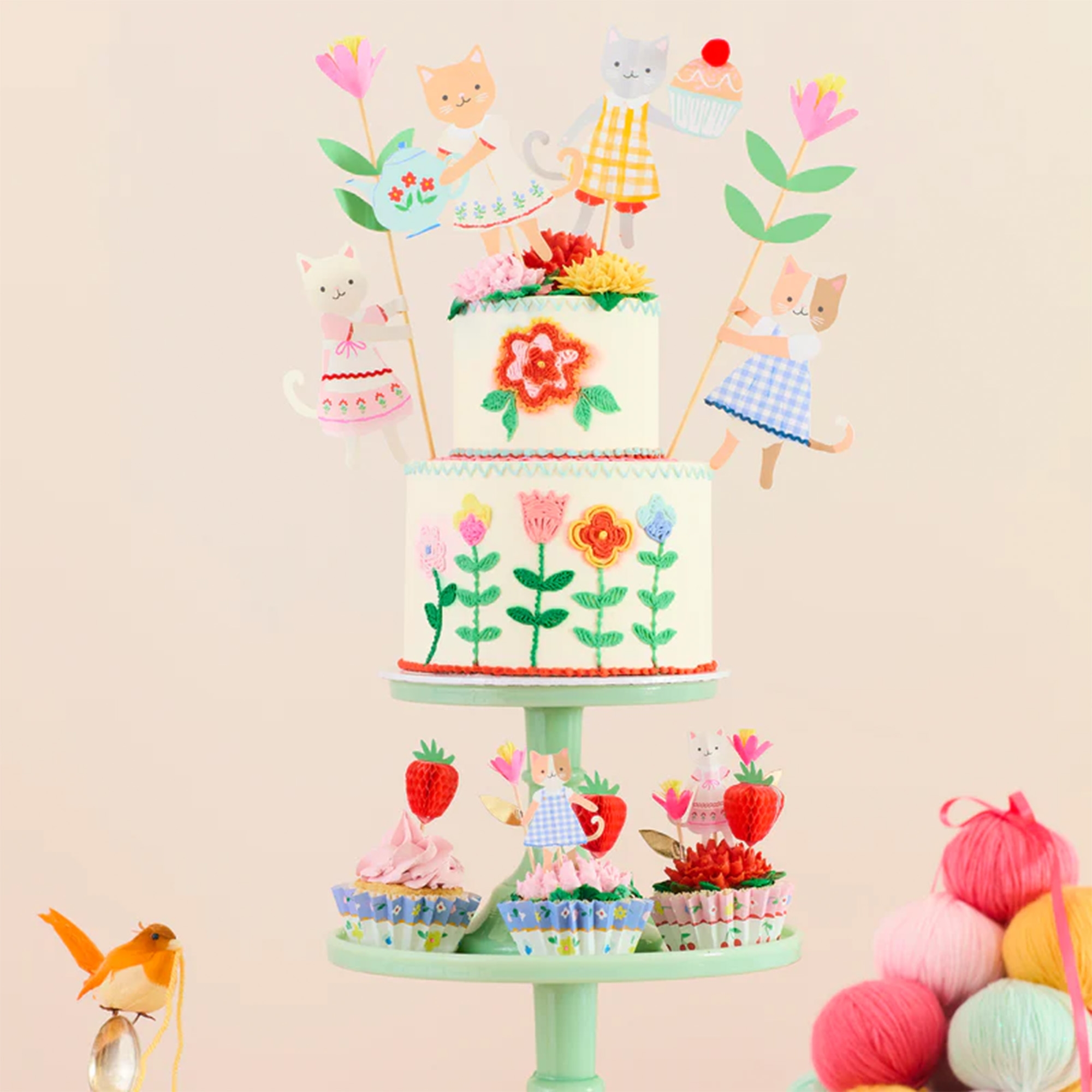 Kuchen, Kuchenaufsatz, Blumen, Cupcakes, Dekoration