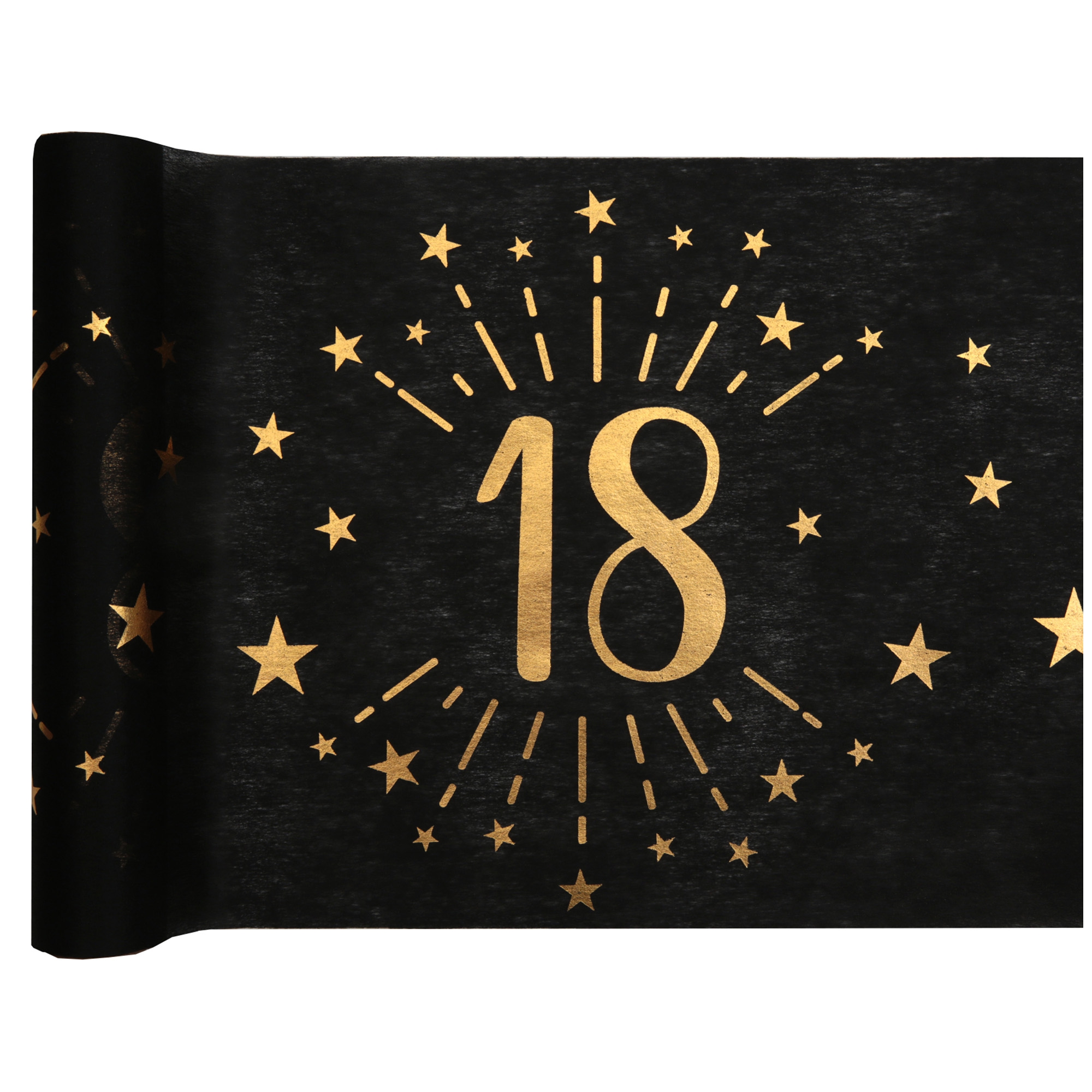 18. Geburtstag - Tischläufer, Schwarz/Gold Text