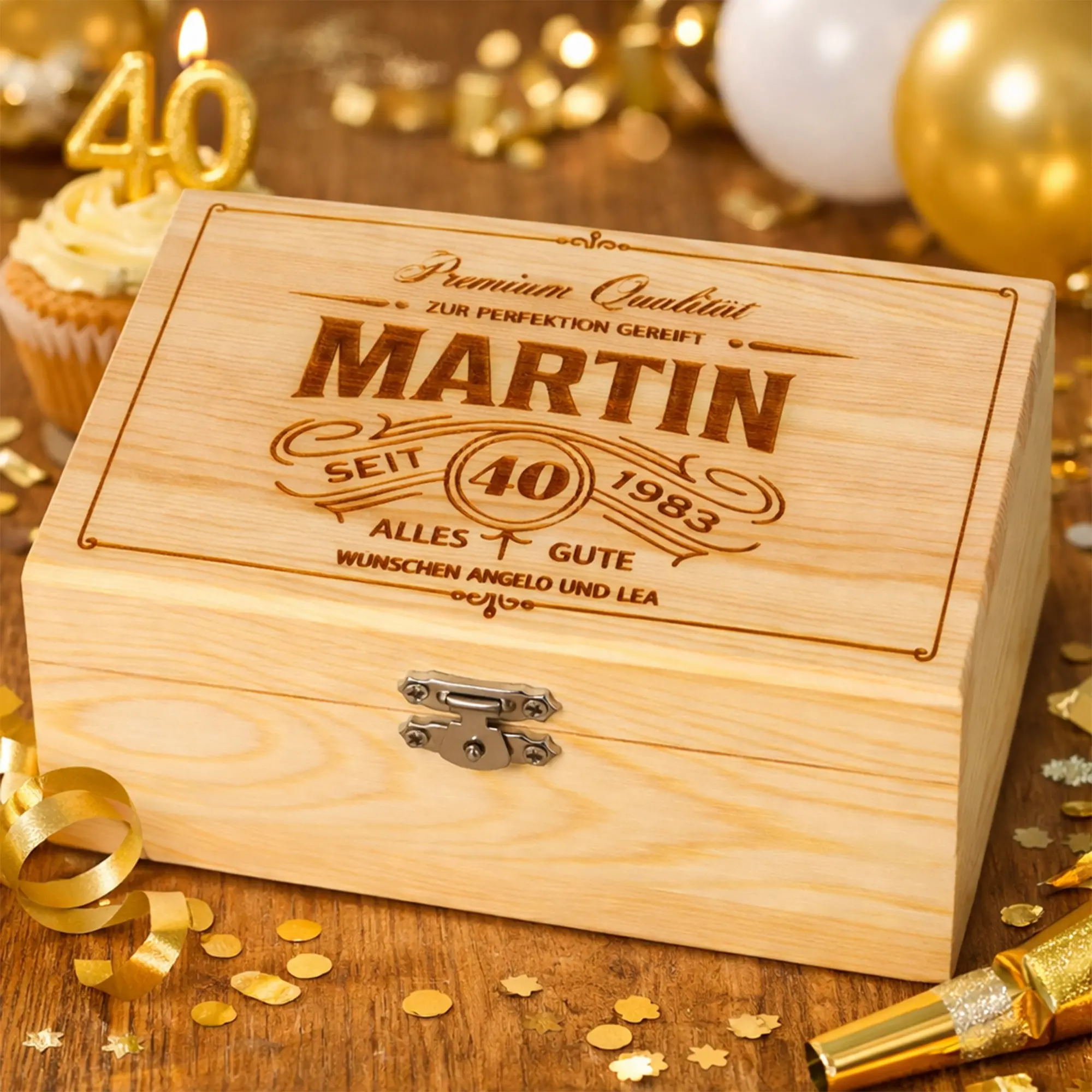 Holzkiste, Personalisierte Box, 40 Jahre, Holzbox, Schmucks/Schmuck?