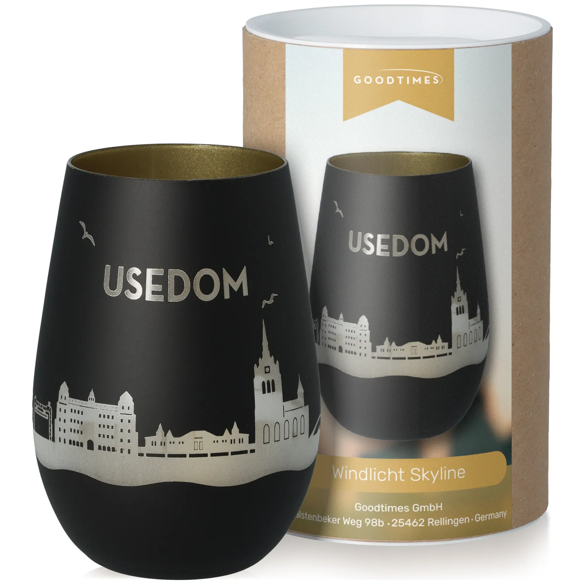 Windlicht Skyline Usedom Schwarz/Gold
