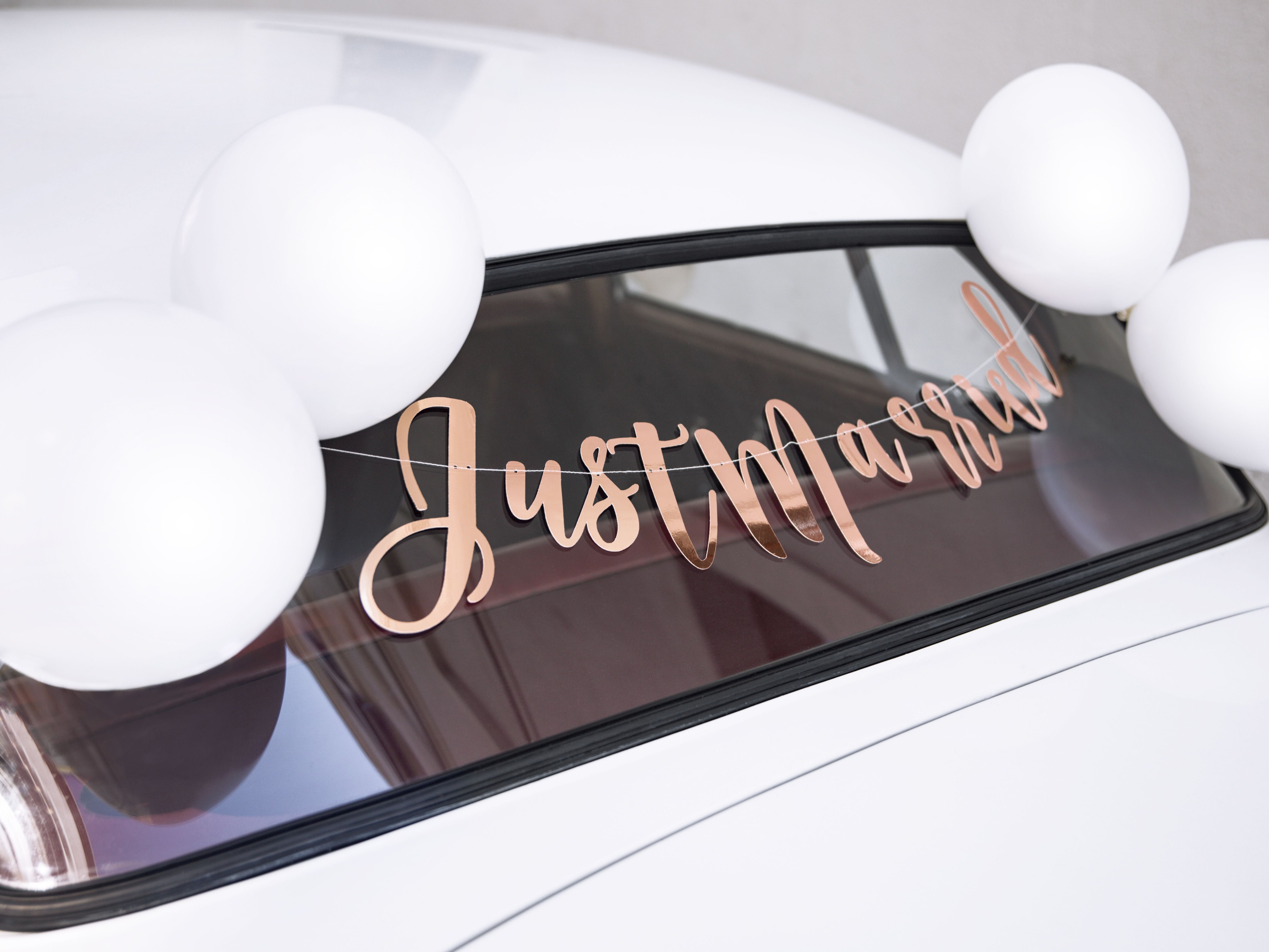 Auto Dekorationsset "Just Married", Weiß/Roségold 13-teilig