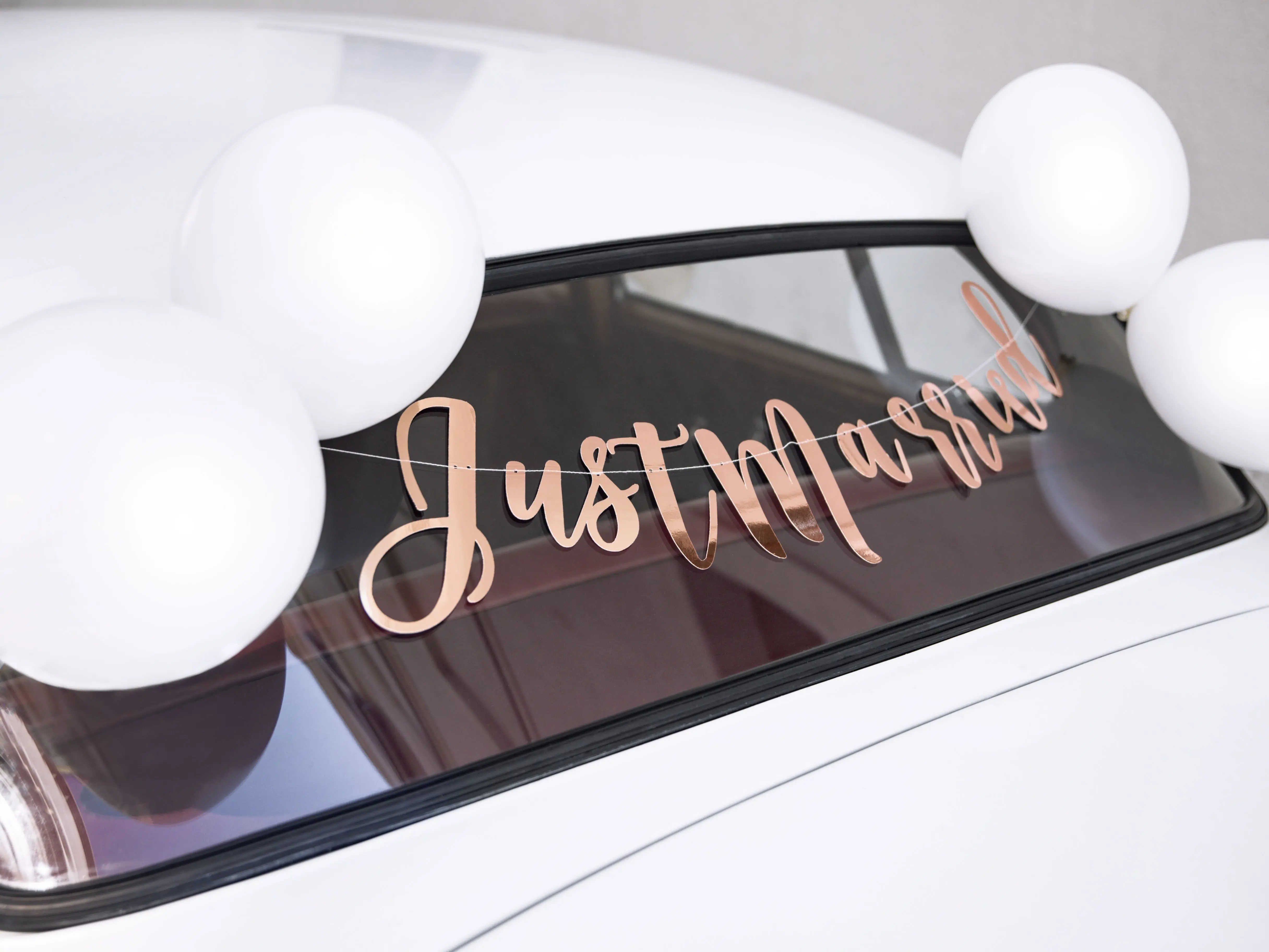 Auto Dekorationsset "Just Married", Weiß/Roségold 13-teilig