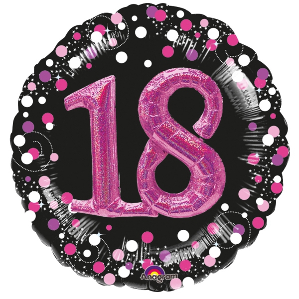 Folienballon Sparkling Pink "18" 3D, 81 cm