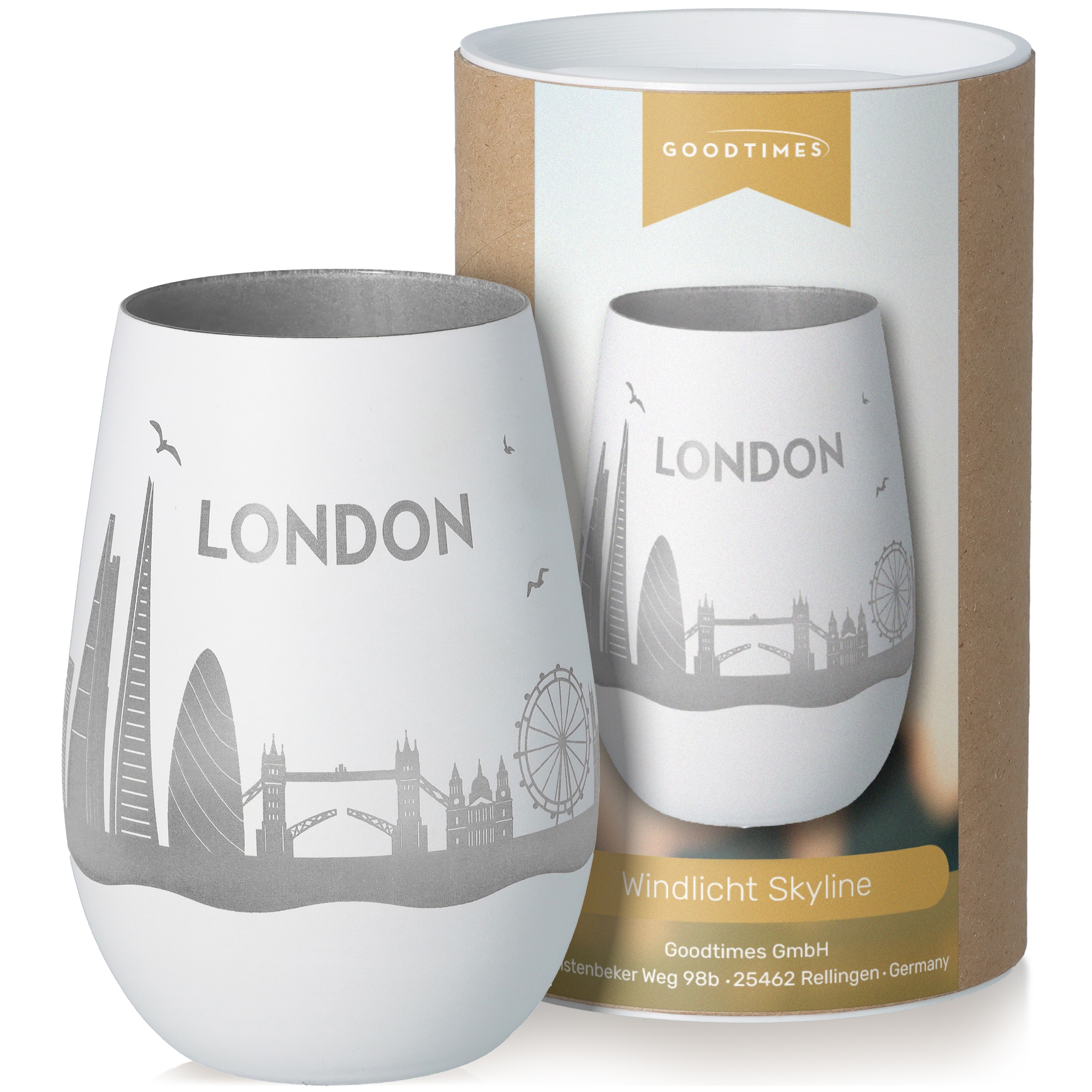 Windlicht Skyline London Weiß/Silber Töpferei, Krug, Tasse