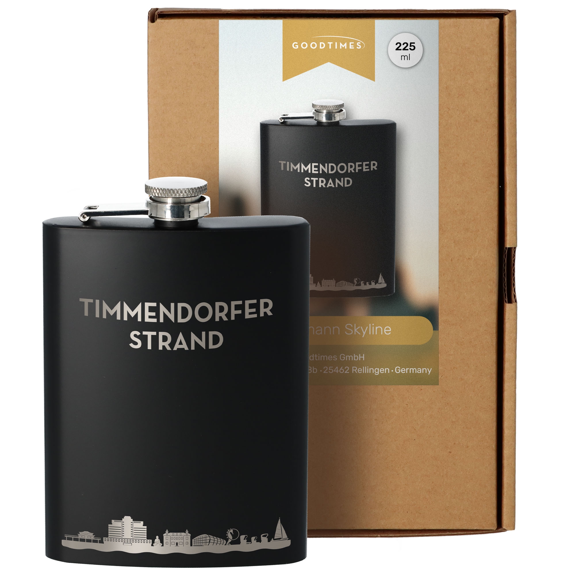 Flachmann Skyline Timmendorfer Strand Schwarz 225ml Flasche, Kosmetik, Parfüm