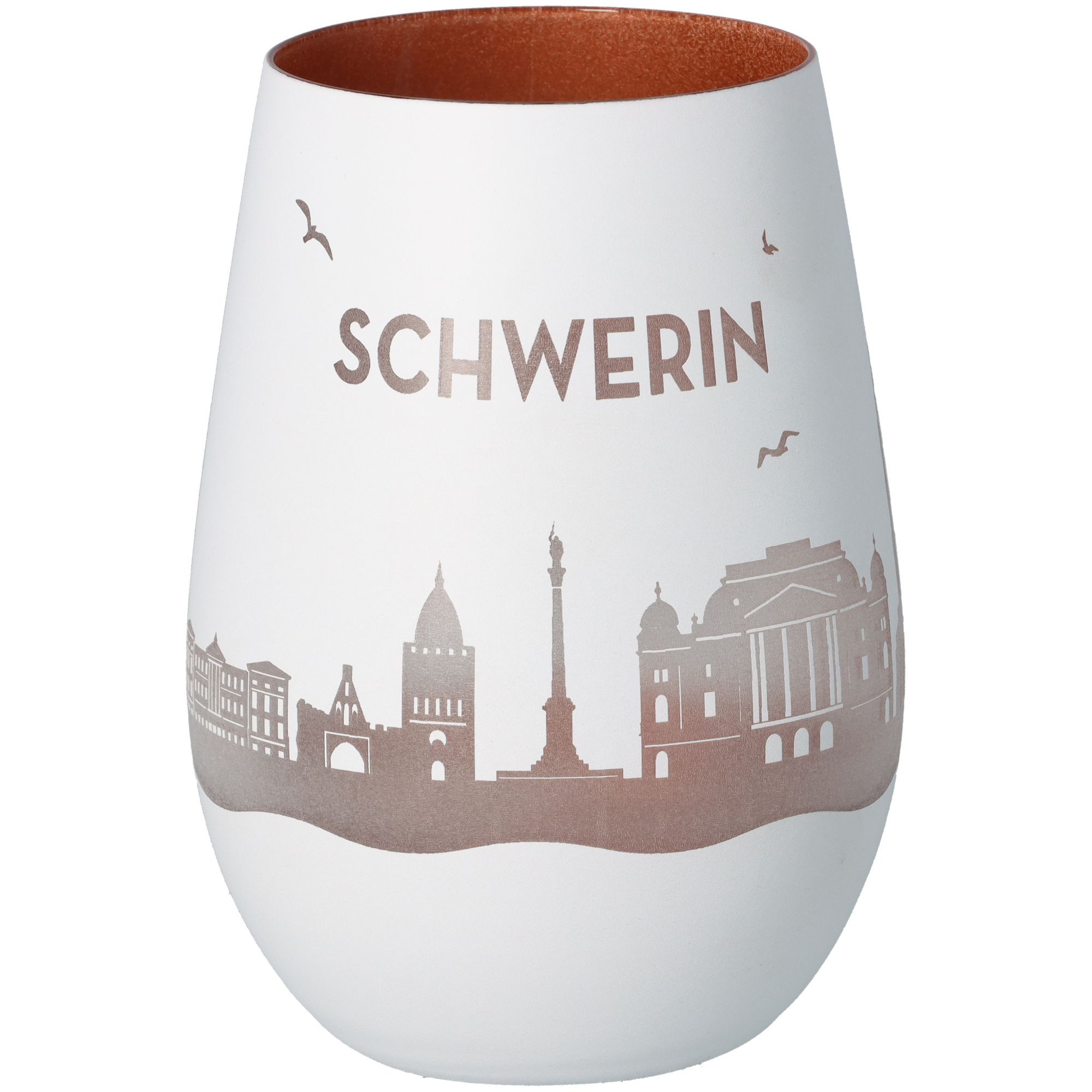 Windlicht Skyline Schwerin Weiß/Bronze